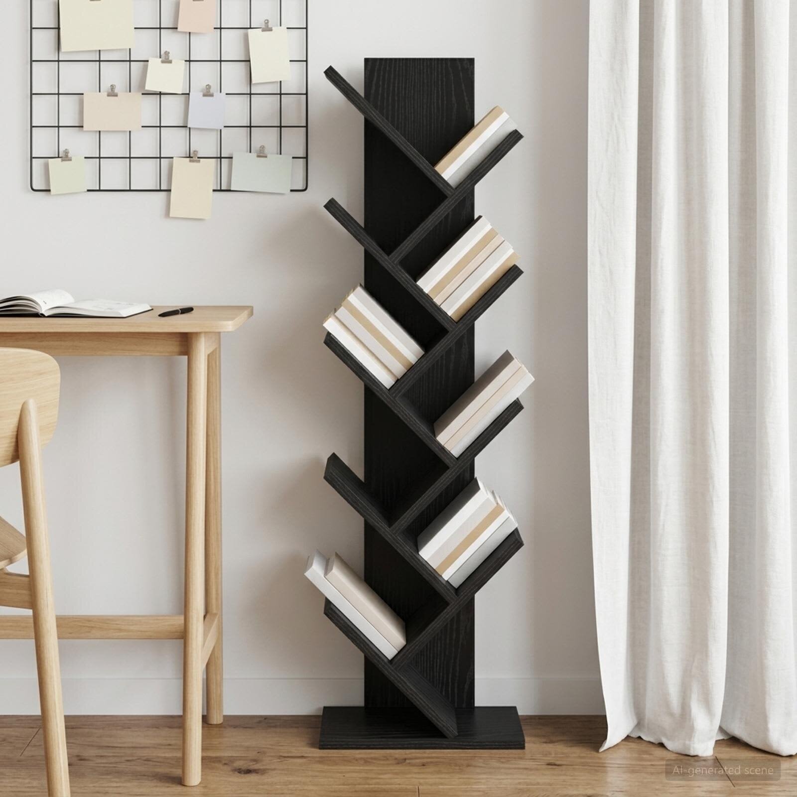 vidaXL Дървен рафт за книги 6-етажен 30 x 18 x 100 см Черен дъб