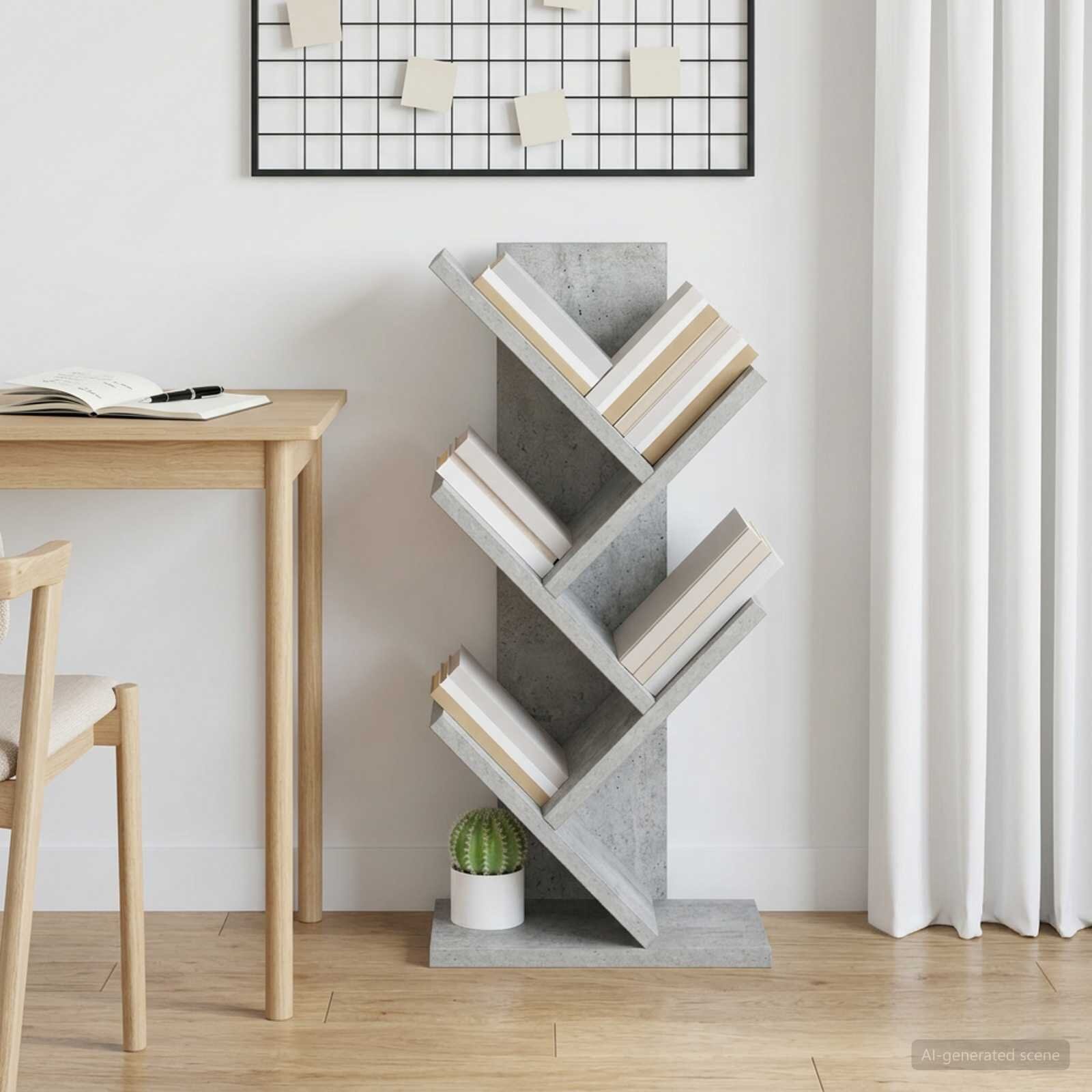 vidaXL Дървен рафт за книги с 4 нива 30 x 18 x 60 см Бетонно сиво