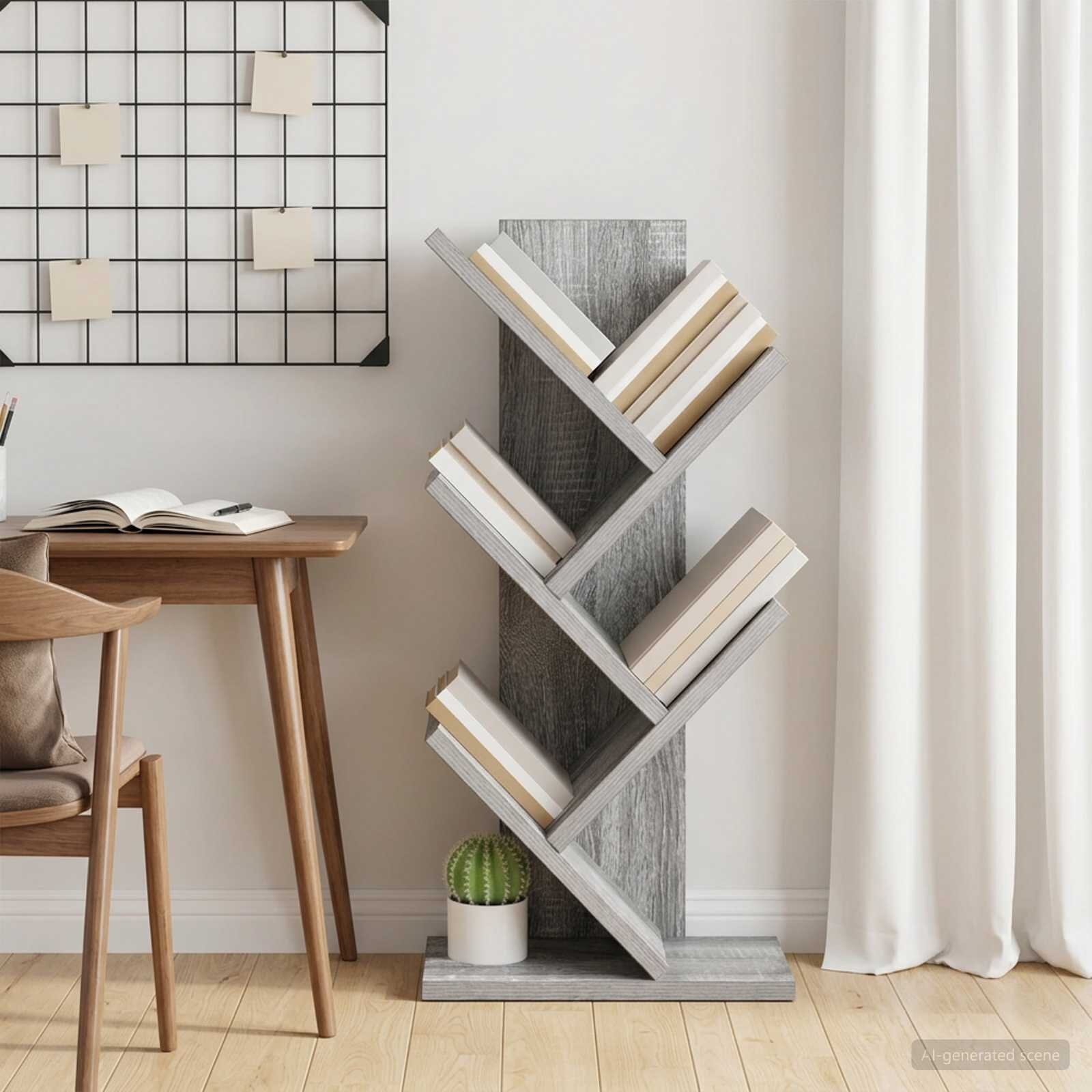 vidaXL Дървен рафт за книги с 4 нива 30 x 18 x 60 см Сив Сонома