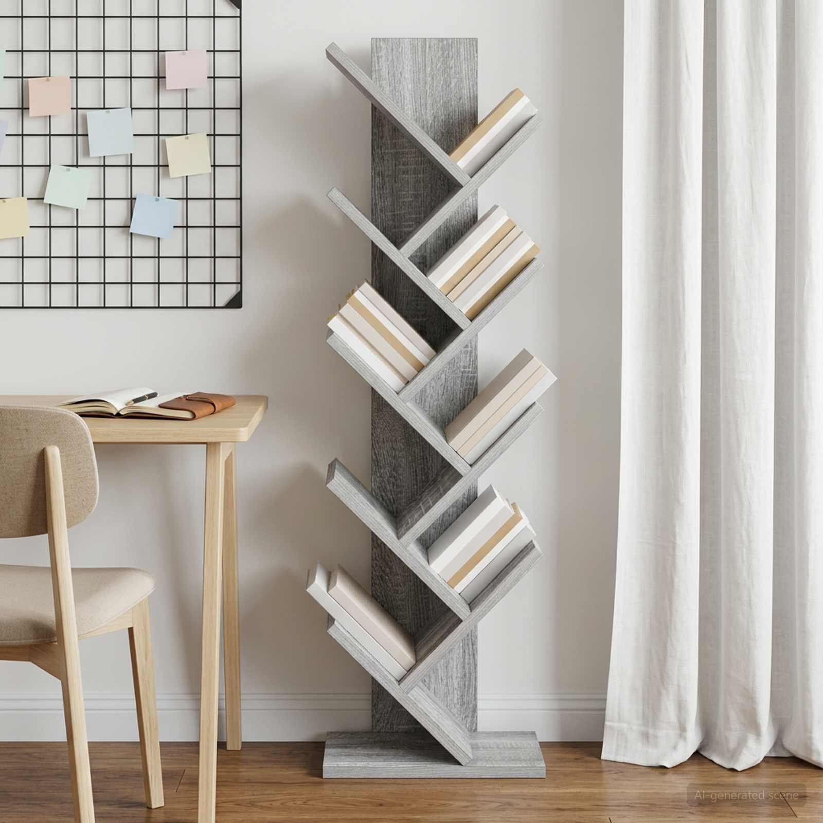 vidaXL Дървена книжна градина 6-етажна 30 x 18 x 100 см Сив Сонома