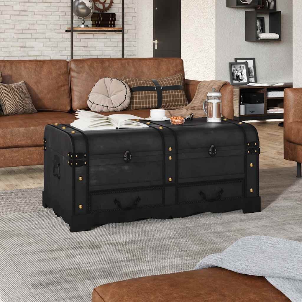 vidaXL Дървена ракла черна 90x51x42 см