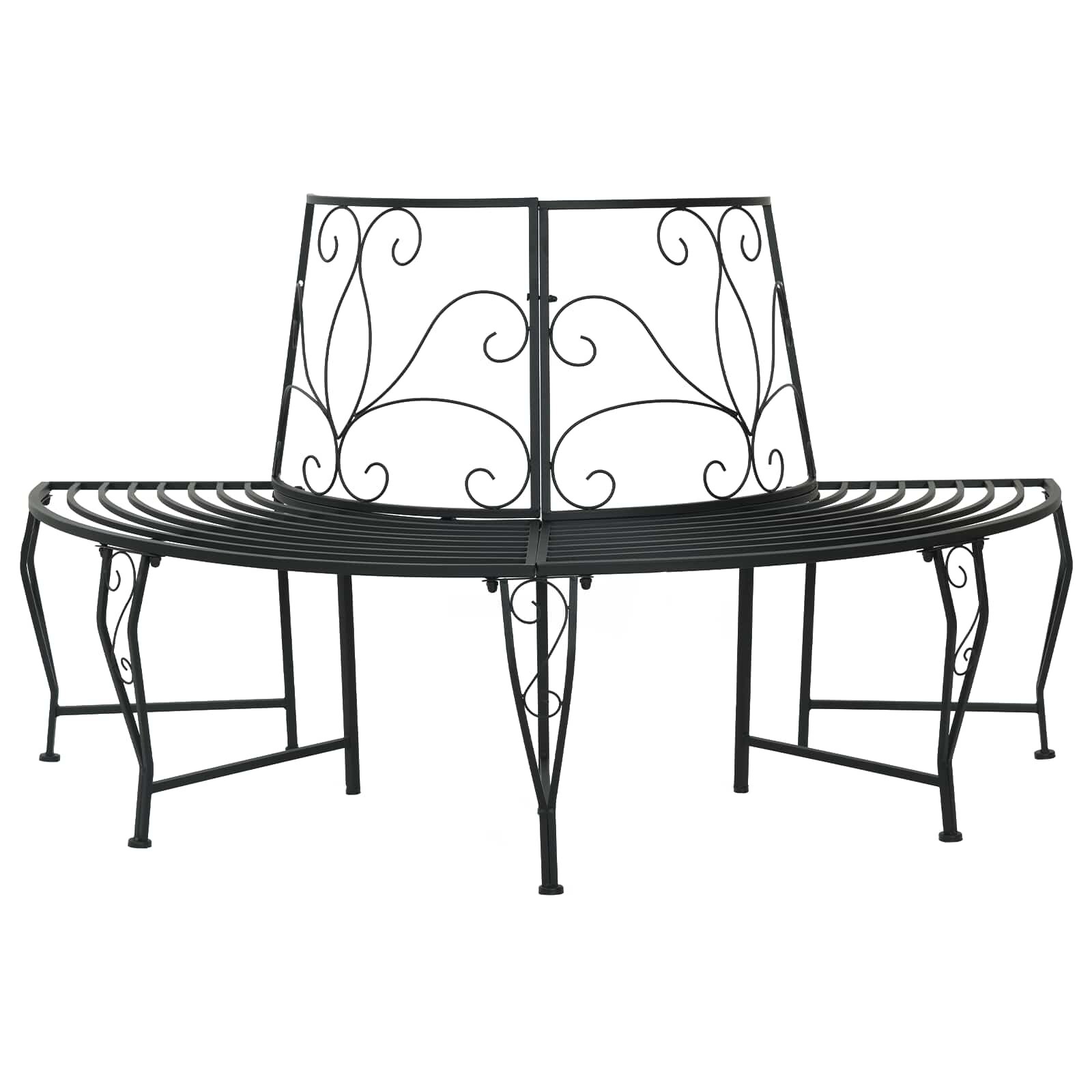 vidaXL Дървесен бенч 4 -местен 160 x 80 x 89 см steel Черно полукръгъл