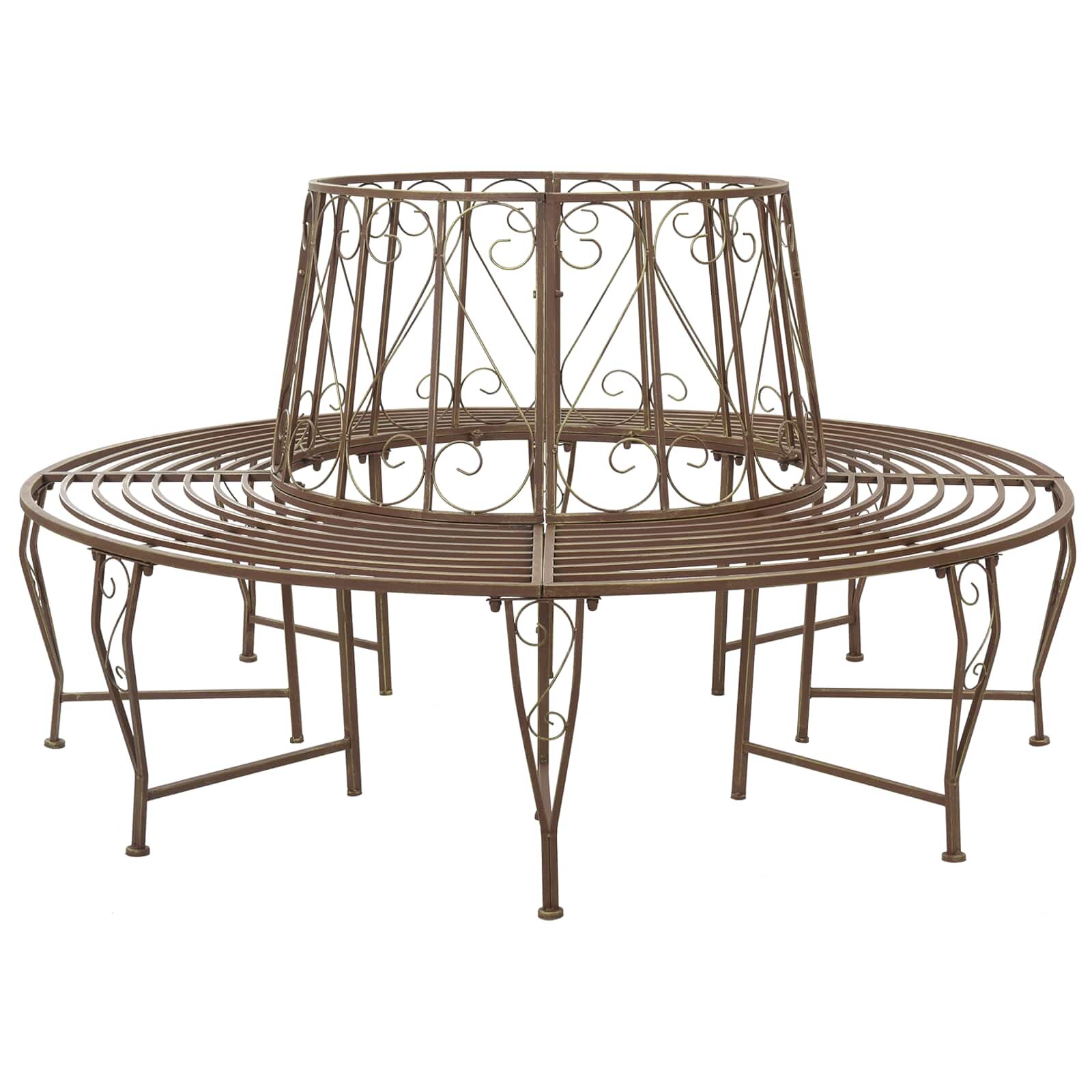 vidaXL Дървесен бенч 8 -местен Ø 160 x 89 см steel Антик кафяво Кръгла