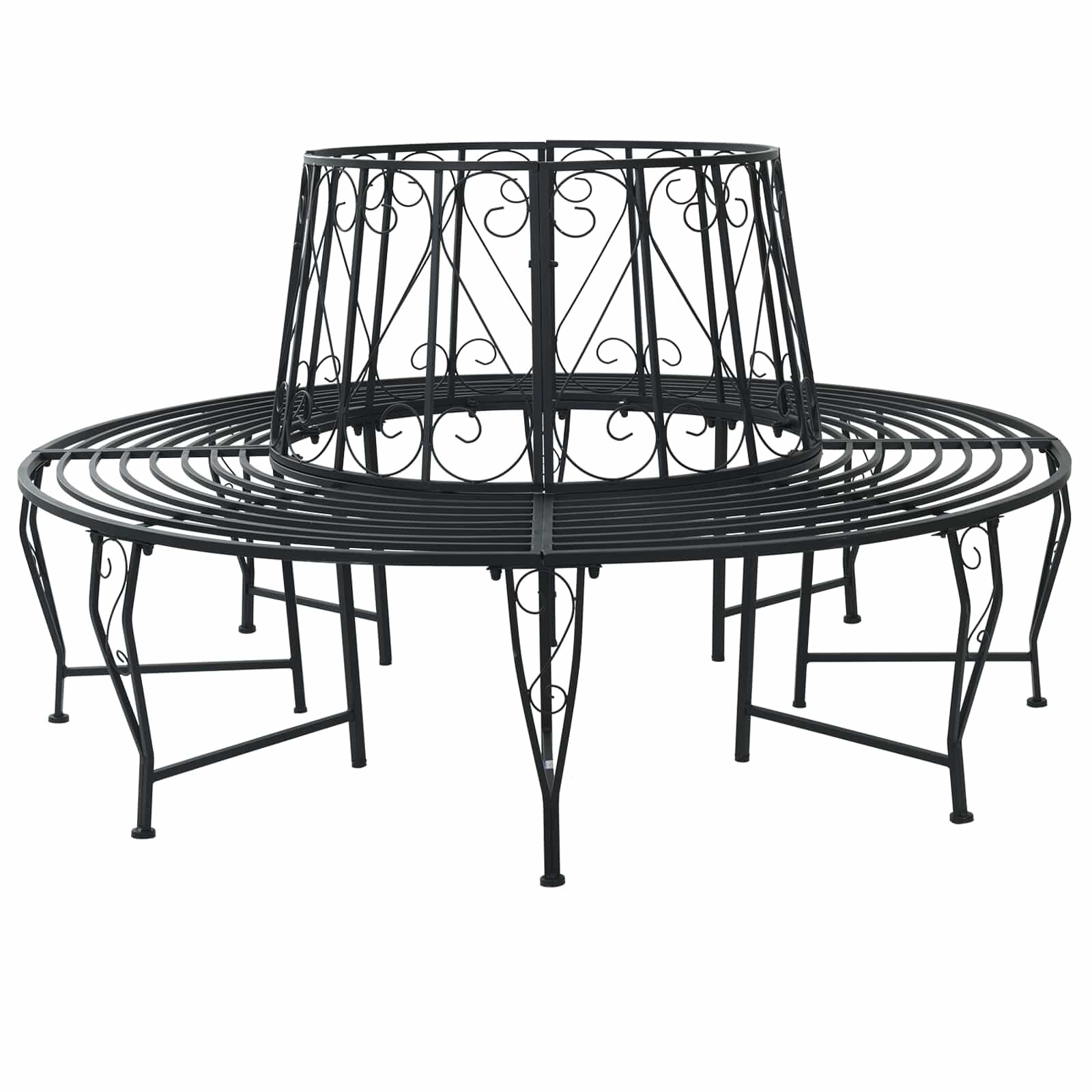 vidaXL Дървесен бенч Ø 160 x 89 см Стомана Черно Кръгла