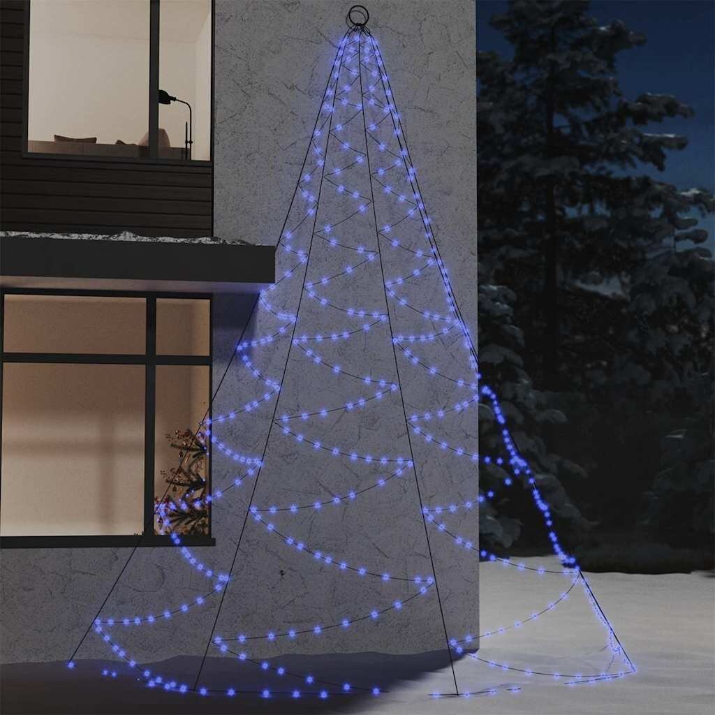 vidaXL Дърво за стена с метална халка 720 LED синьо 5 м