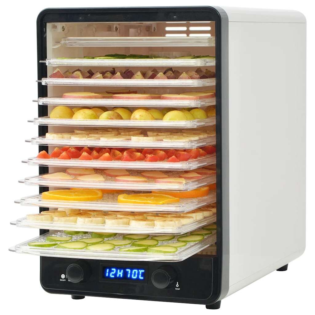 vidaXL Дехидратор за храни с 10 тави 550 W бял