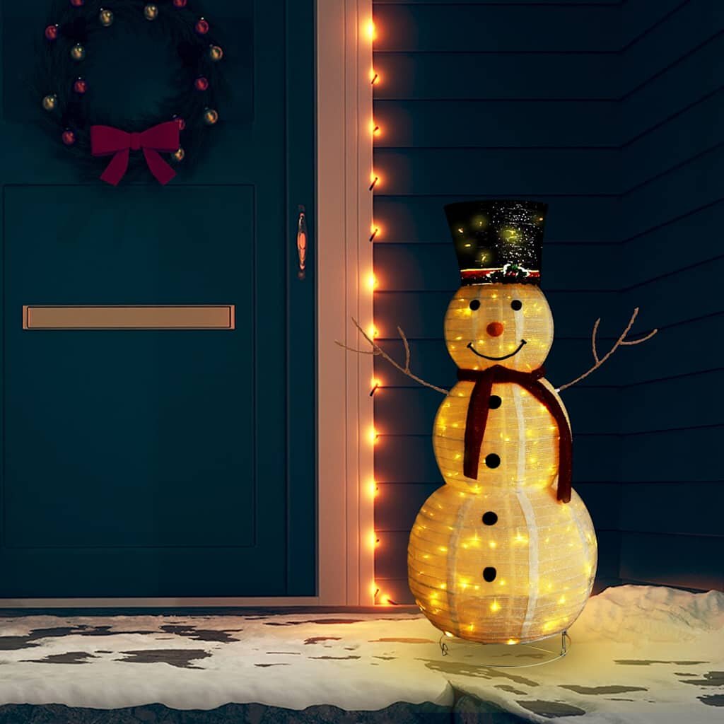 vidaXL Декоративна фигура на снежен човек с LED лукс плат 120 см
