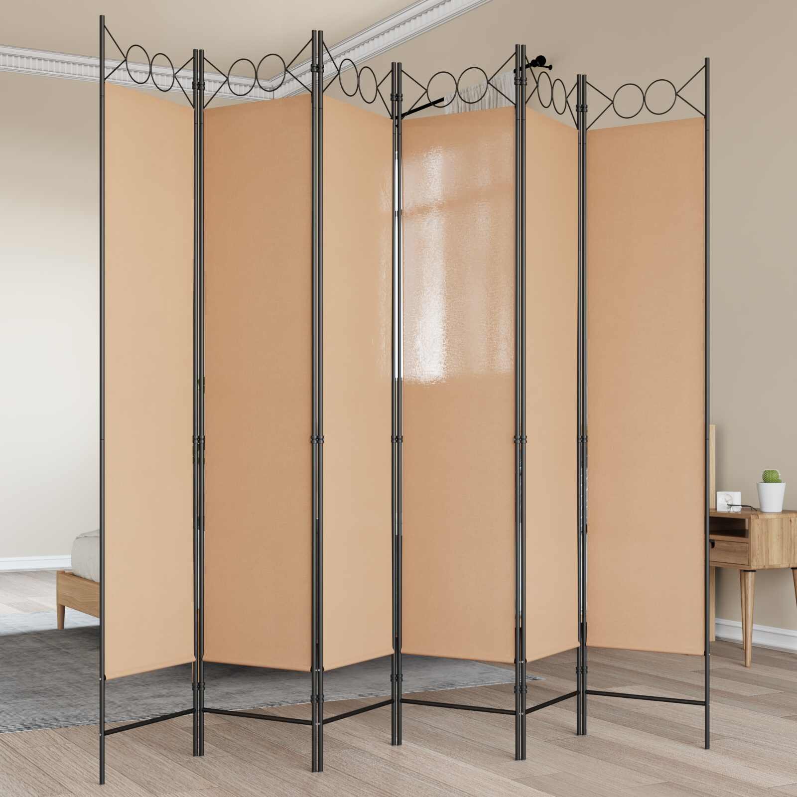 vidaXL Делител за стая с 6 панела Бежово 240 x 200 cm Текстил