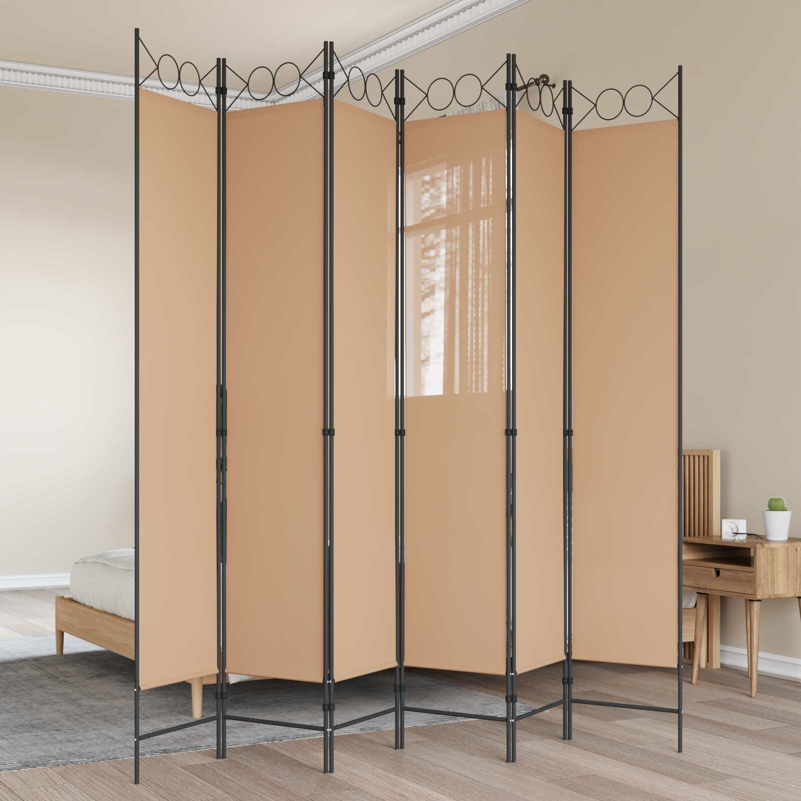 vidaXL Делител за стая с 6 панела Бежово 240 x 220 cm Текстил