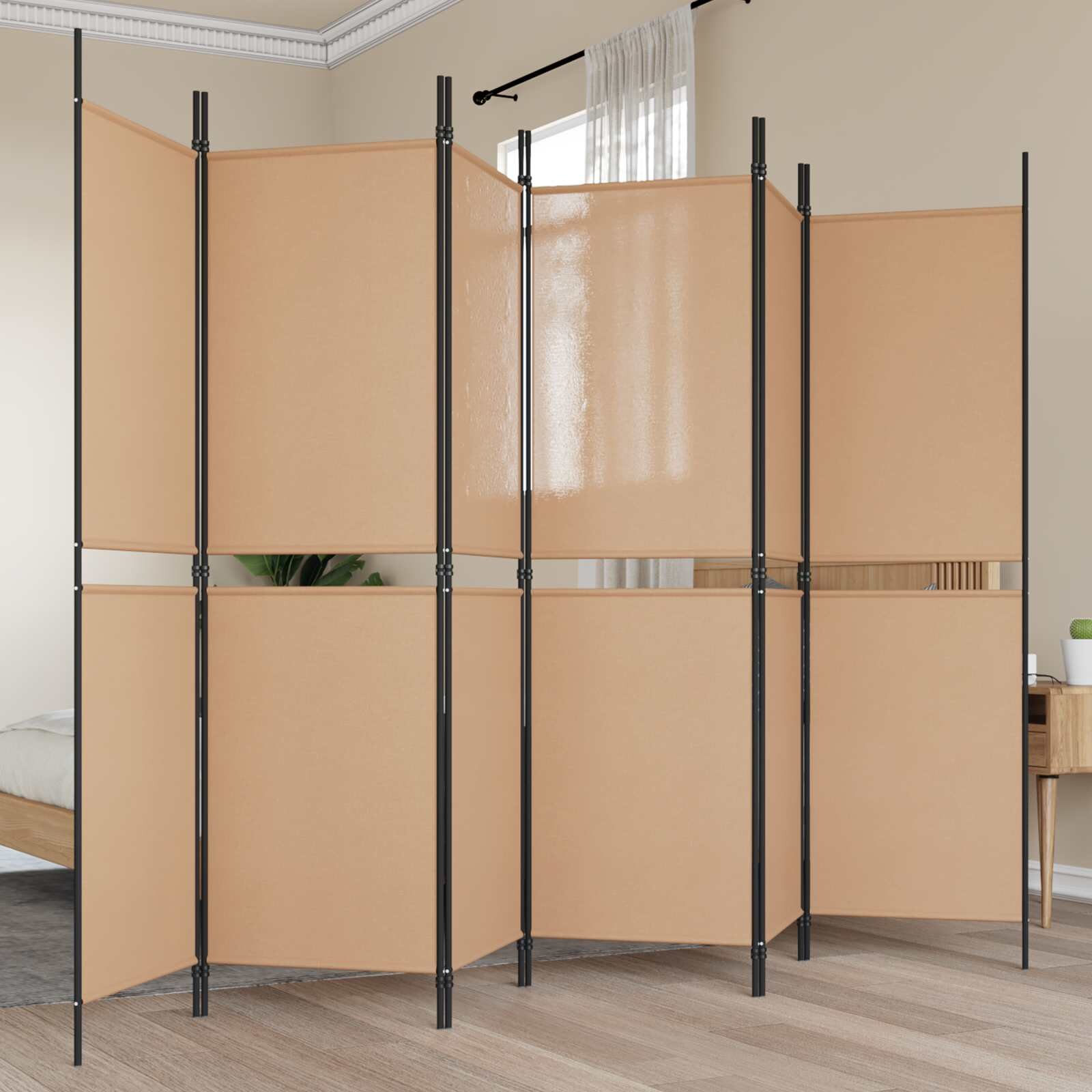 vidaXL Делител за стая с 6 панела Бежово 300 x 180 cm Текстил