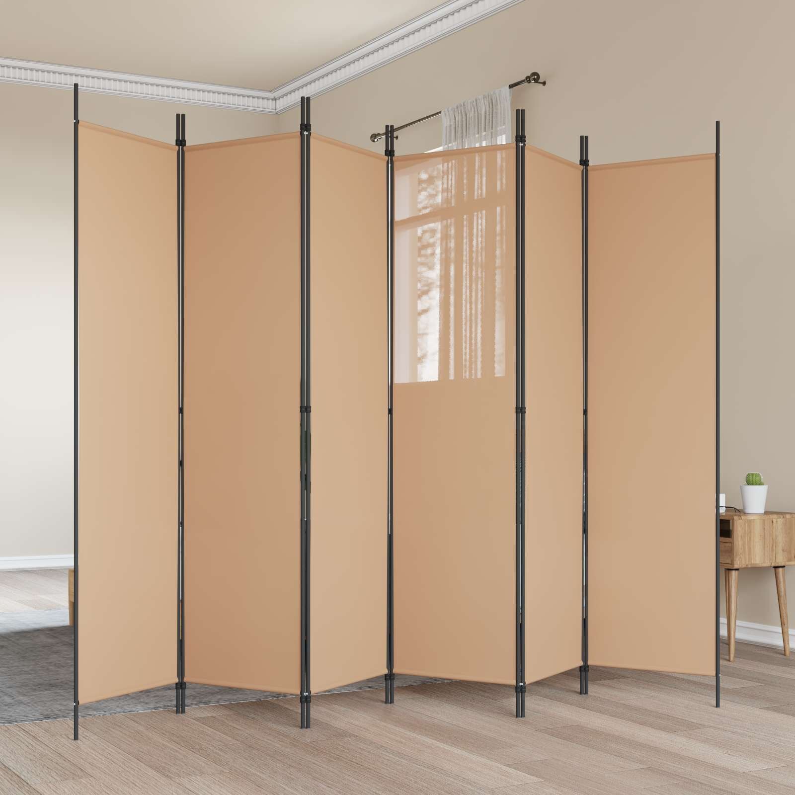 vidaXL Делител за стая с 6 панела Бежово 300 x 200 cm Текстил