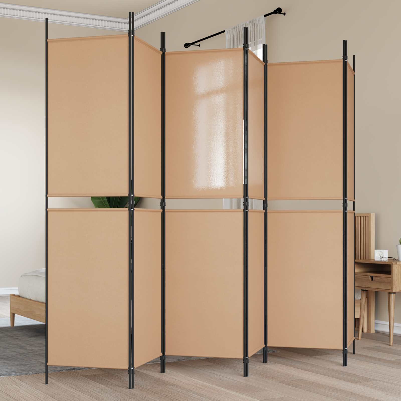 vidaXL Делител за стая с 6 панела Бежово 300 x 200 cm Текстил