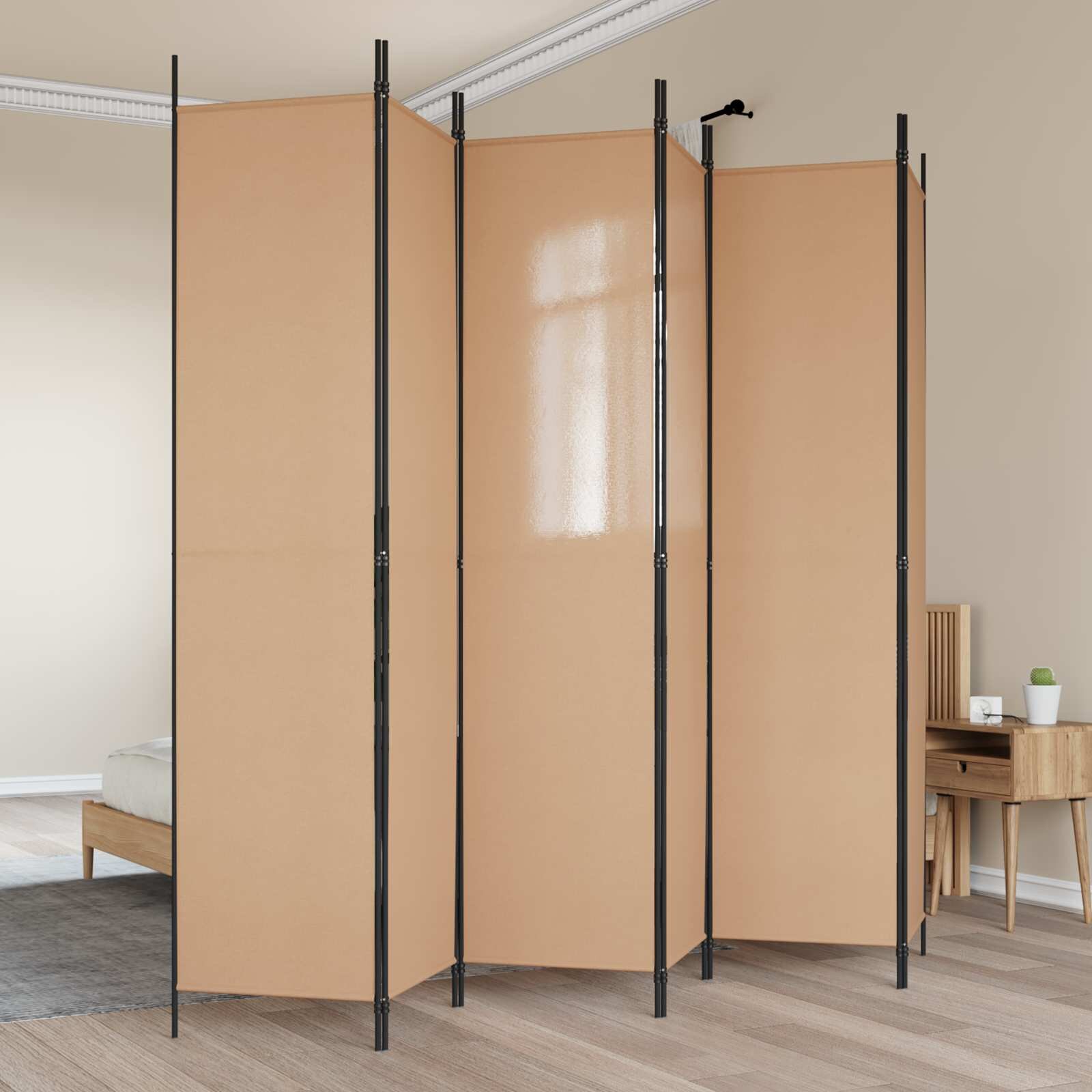 vidaXL Делител за стая с 6 панела Бежово 300 x 220 cm Текстил