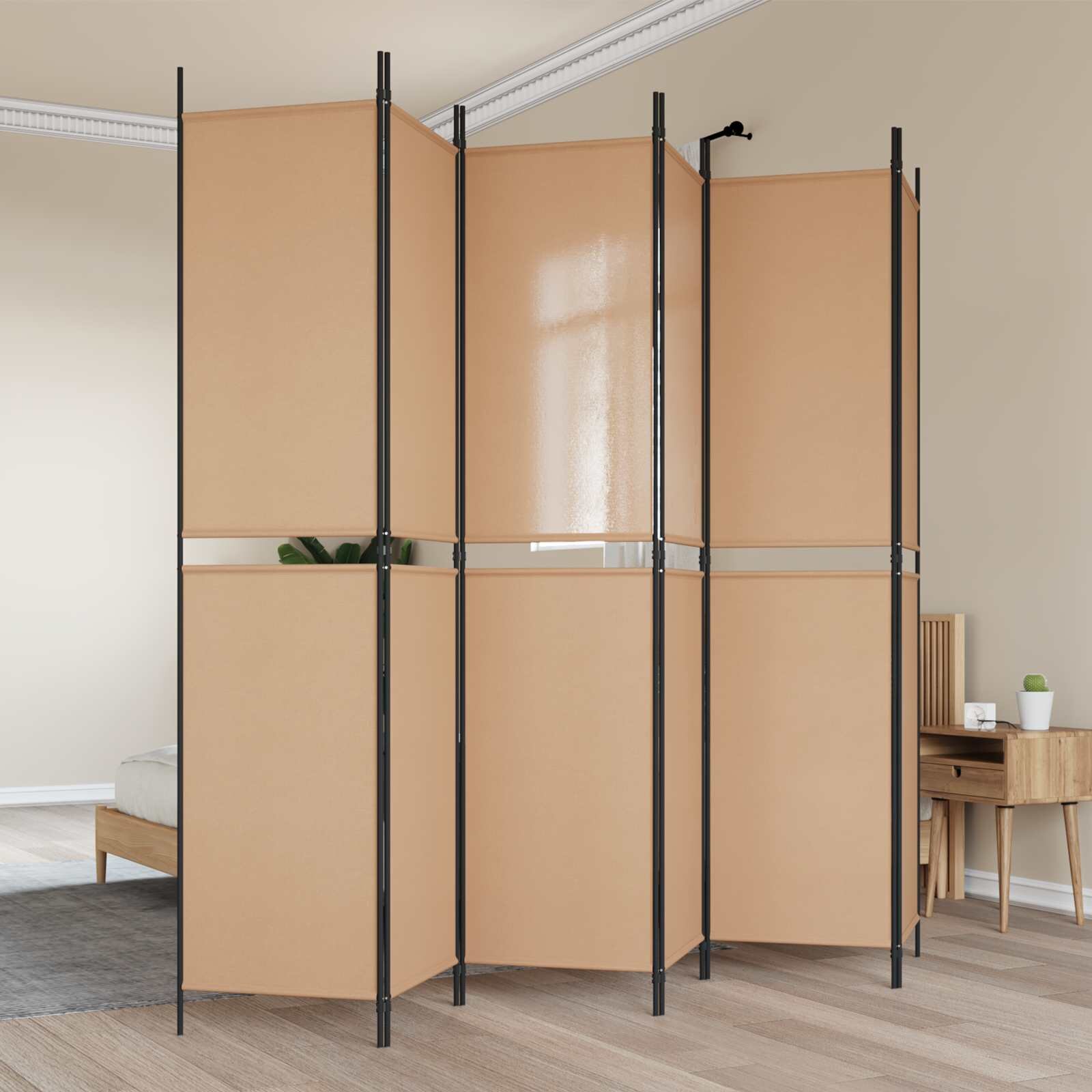 vidaXL Делител за стая с 6 панела Бежово 300 x 220 cm Текстил