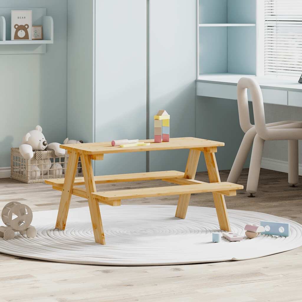 vidaXL Детска маса с пейки IRUN 90x795x50 см Масивно дърво