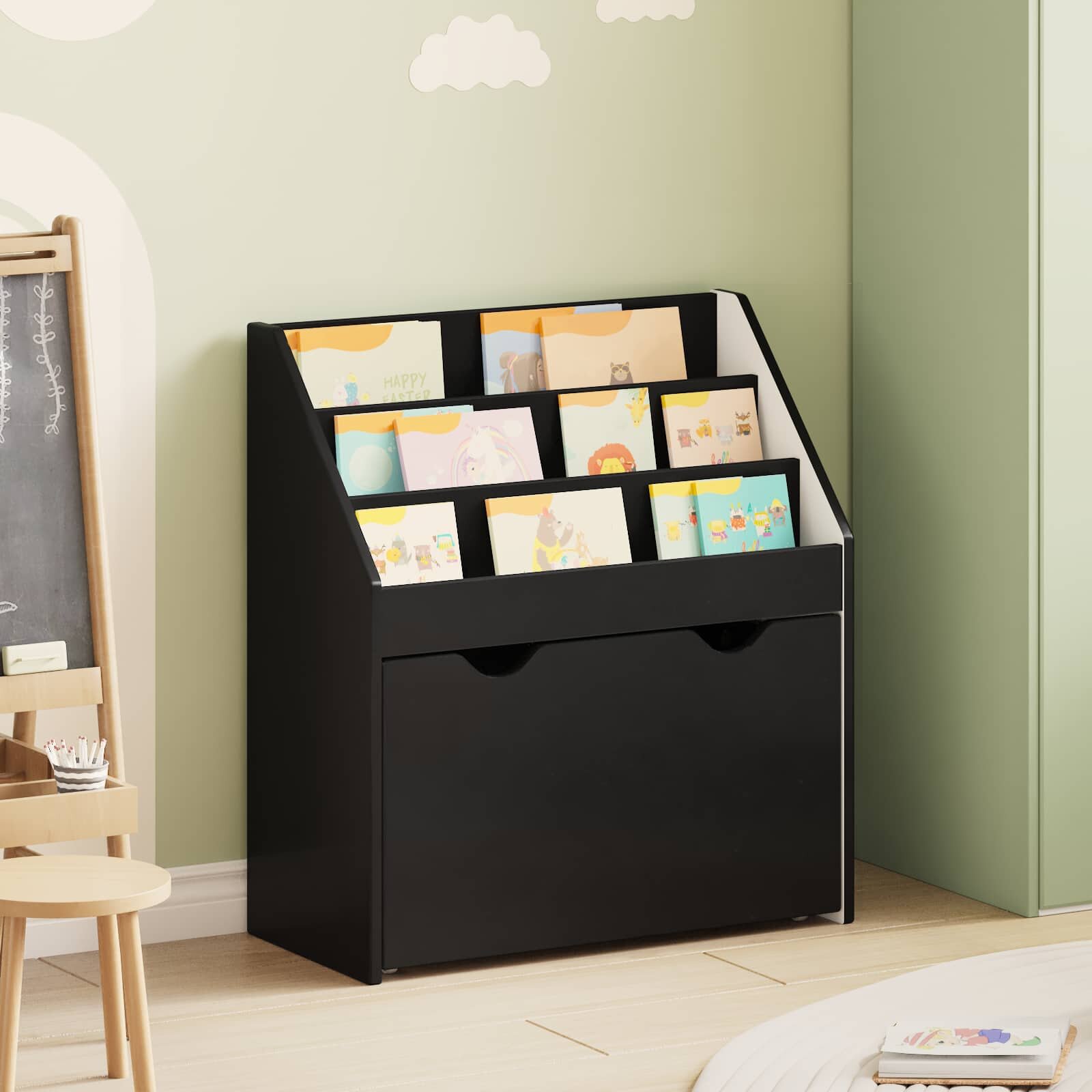 vidaXL Детска рафт за книги с чекмедже Черно 60 x 295 x 69 см