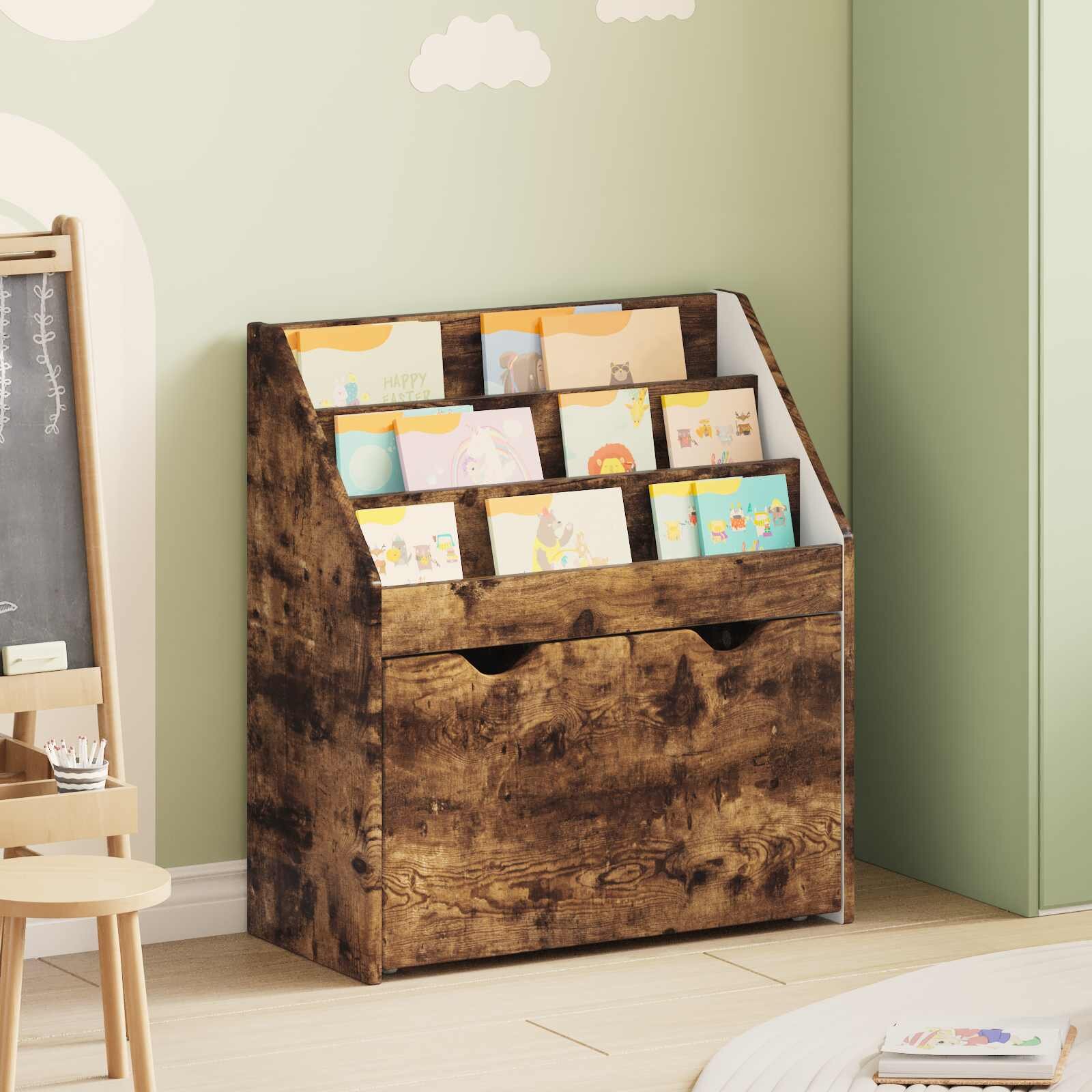 vidaXL Детска рафт за книги с чекмедже Димян дъб 60 x 295 x 69 см