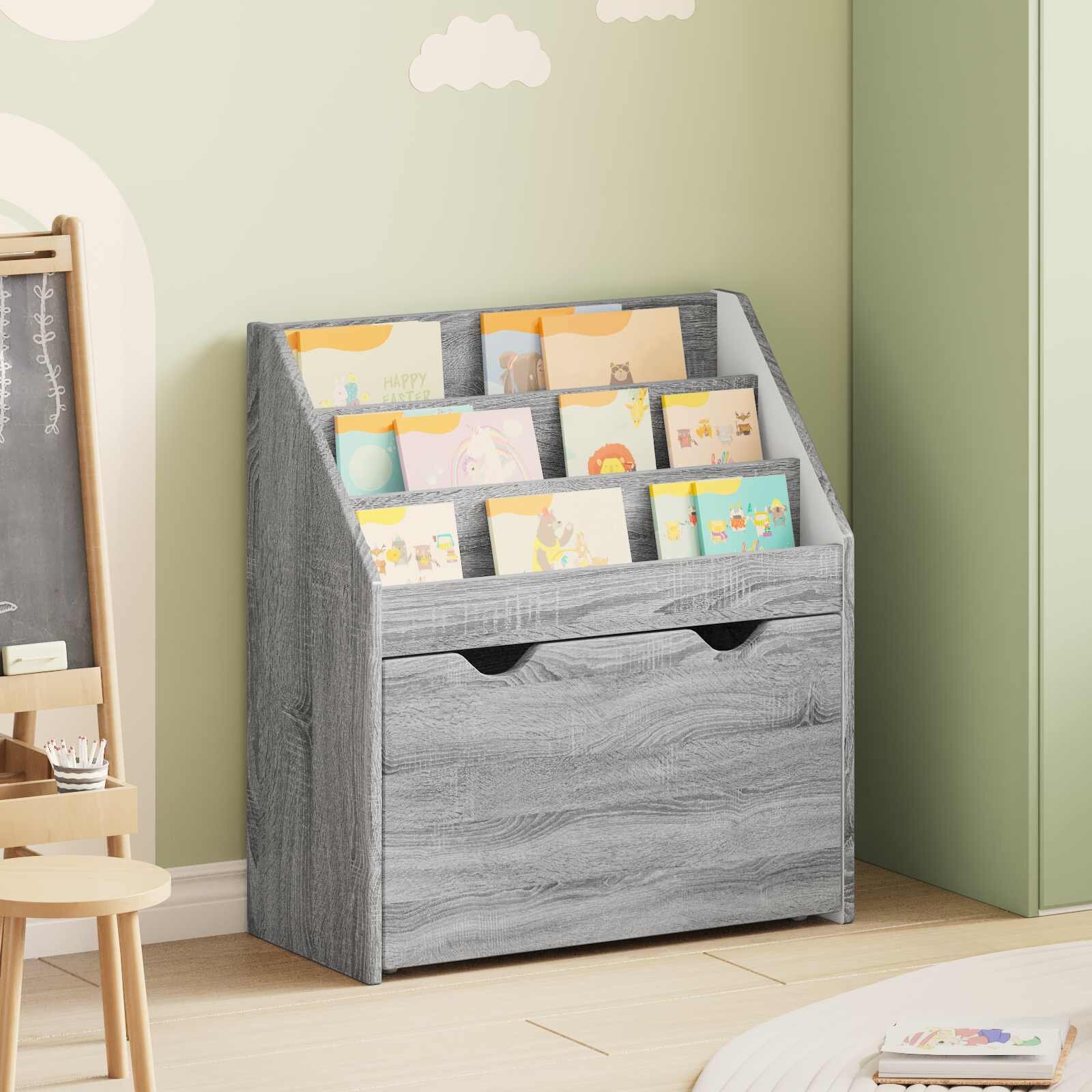 vidaXL Детска рафт за книги с чекмедже Сив Сонома 60 x 295 x 69 см