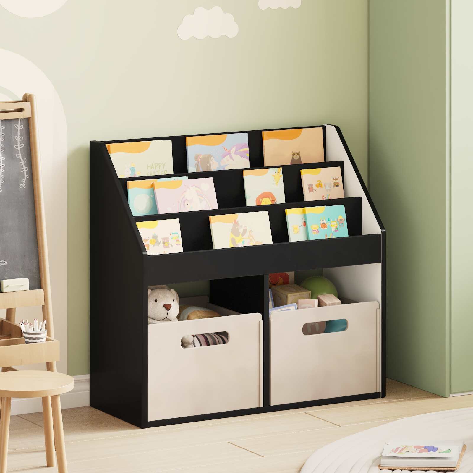 vidaXL Детска рафт за книги със съхранение Черно 725 x 295 x 69 см