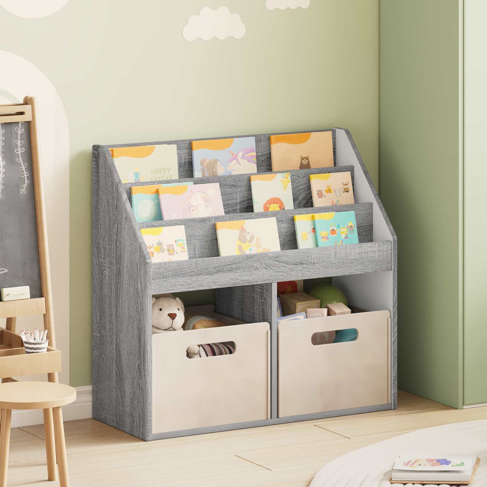 vidaXL Детска рафт за книги Сив Сонома 725 x 295 x 69 см