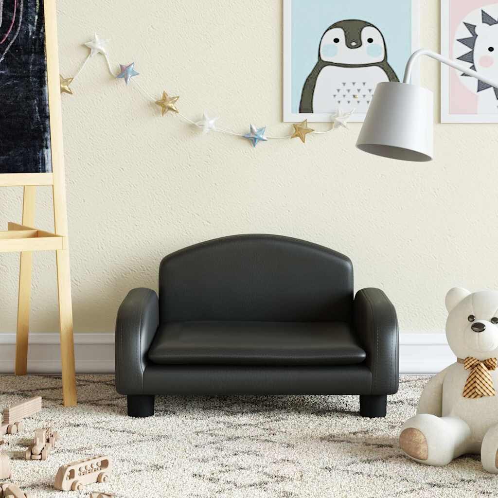 vidaXL Детски диван черен 50x40x30 см изкуствена кожа