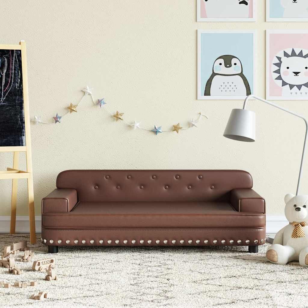 vidaXL Детски диван кафяв 90x53x30 см изкуствена кожа