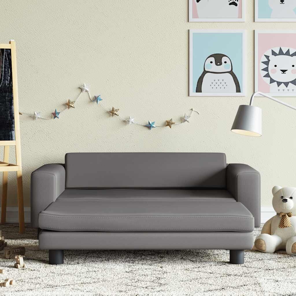 vidaXL Детски диван с табуретка сив 100x50x30 см изкуствена кожа