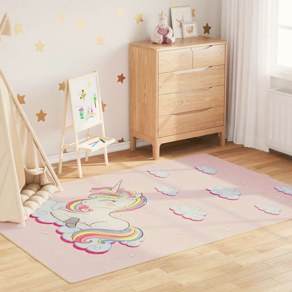 vidaXL Детски килим розов 160x230 см еднорог миещ и