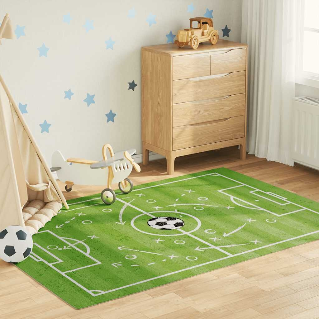 vidaXL Детски килим зелен 160x230 см футболно игрище миещ