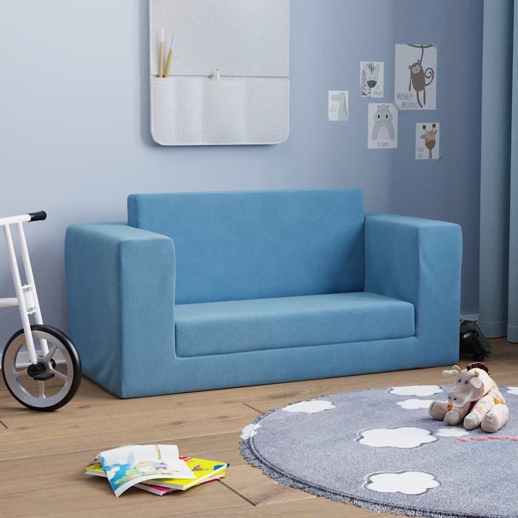 vidaXL Детско диванче-легло 2-местно синьо мек плюш
