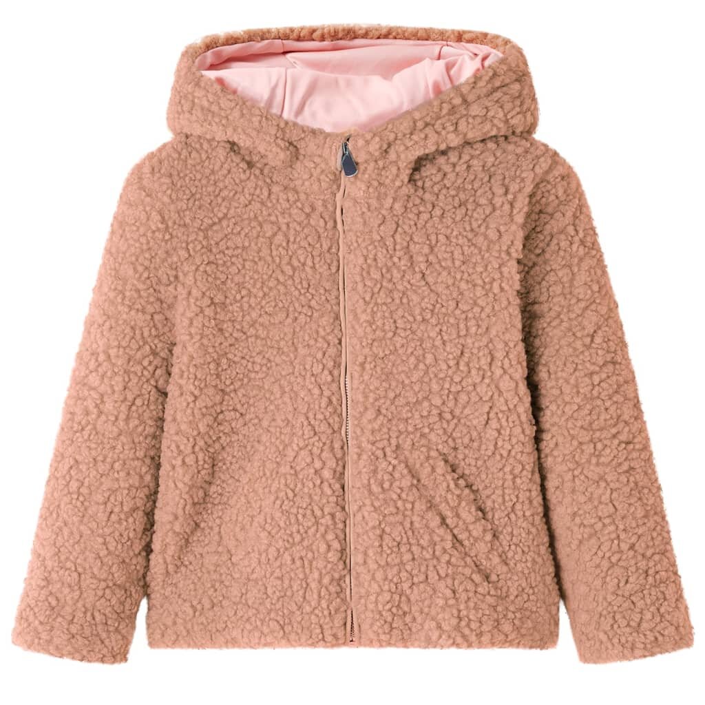 vidaXL Детско яке с качулка и изкуствен косъм Teddy светъл коняк 104