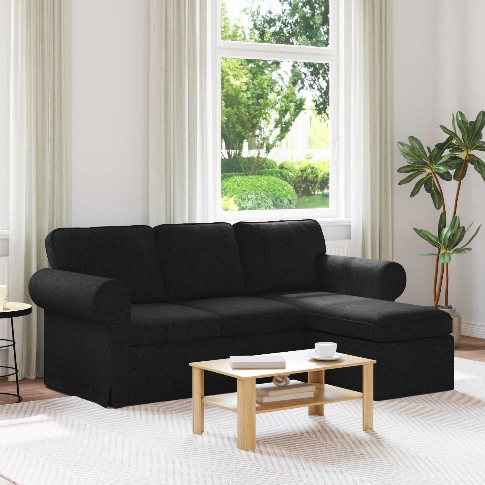 vidaXL Диван Черно 195 x 138 x 80 см текстил