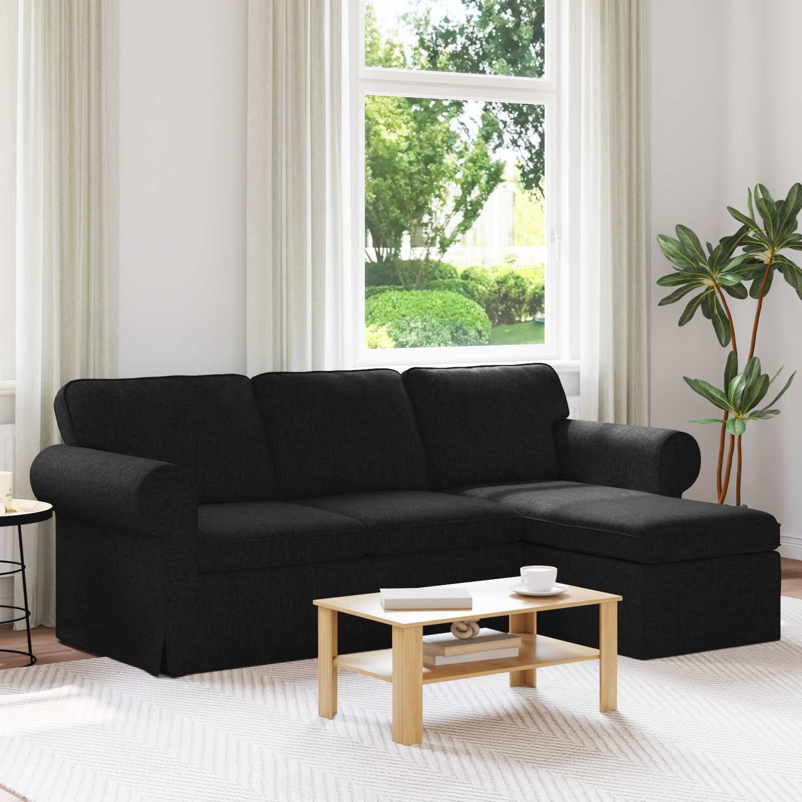 vidaXL Диван Черно 215 x 138 x 80 см текстил