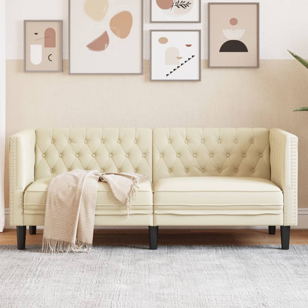 vidaXL Диван Chesterfield с 2 седящи места от кремава kunstnahast