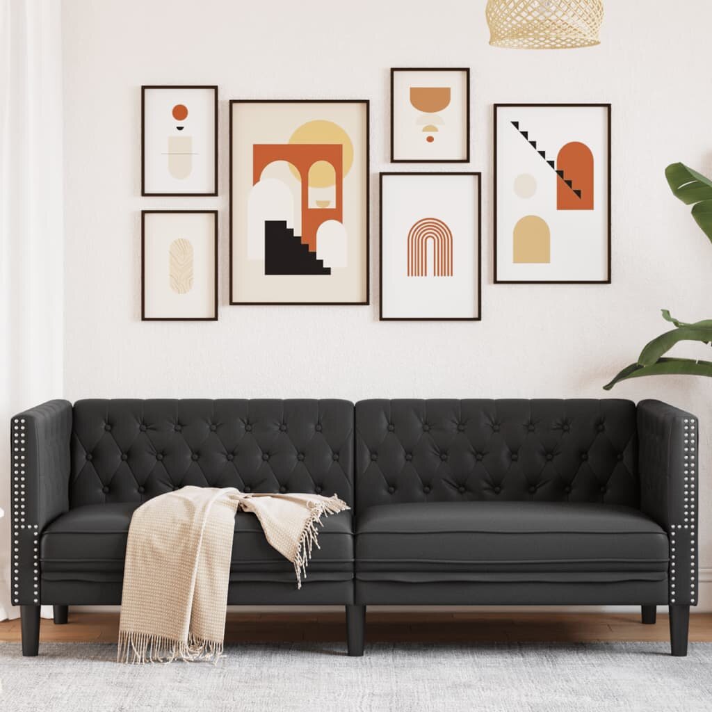 vidaXL Диван Chesterfield с 3 седалки от черна kunstnahast