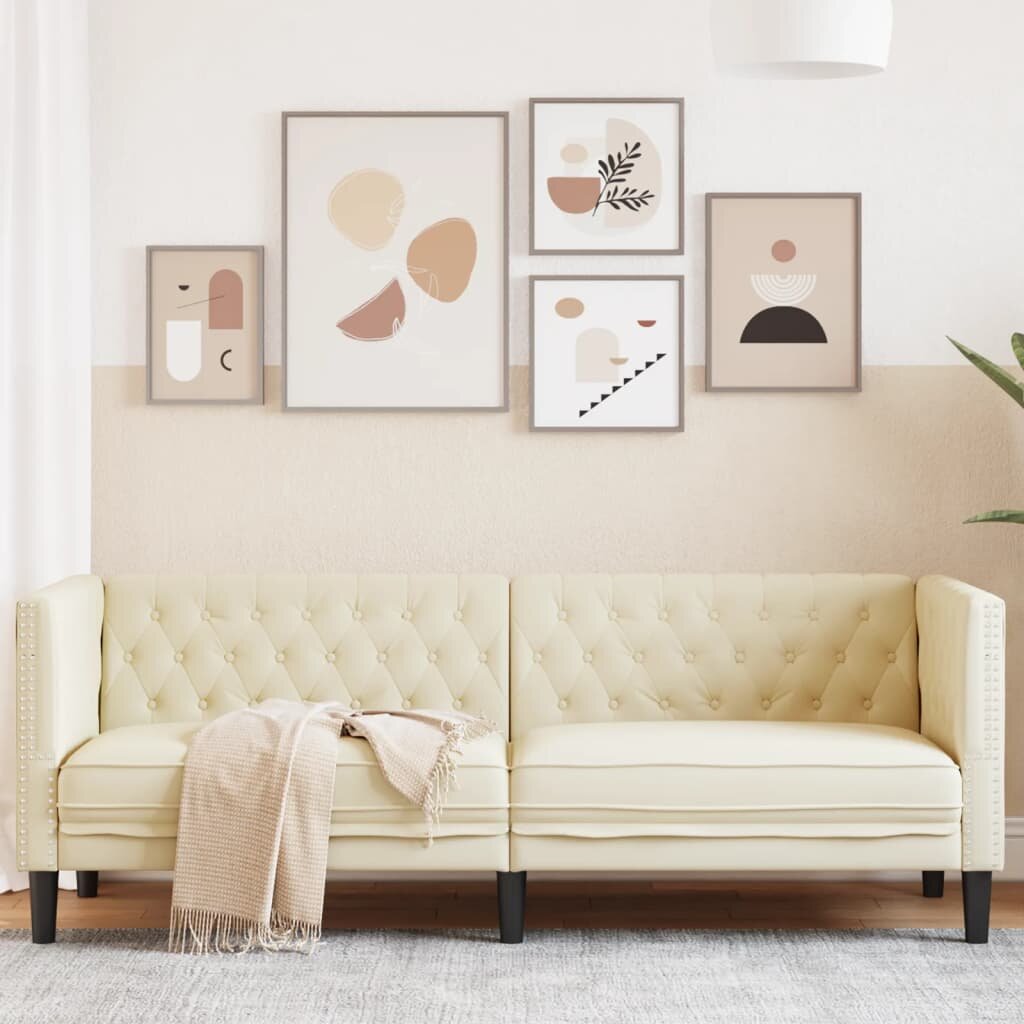 vidaXL Диван Chesterfield с 3 седящи места кремав kunstnahast
