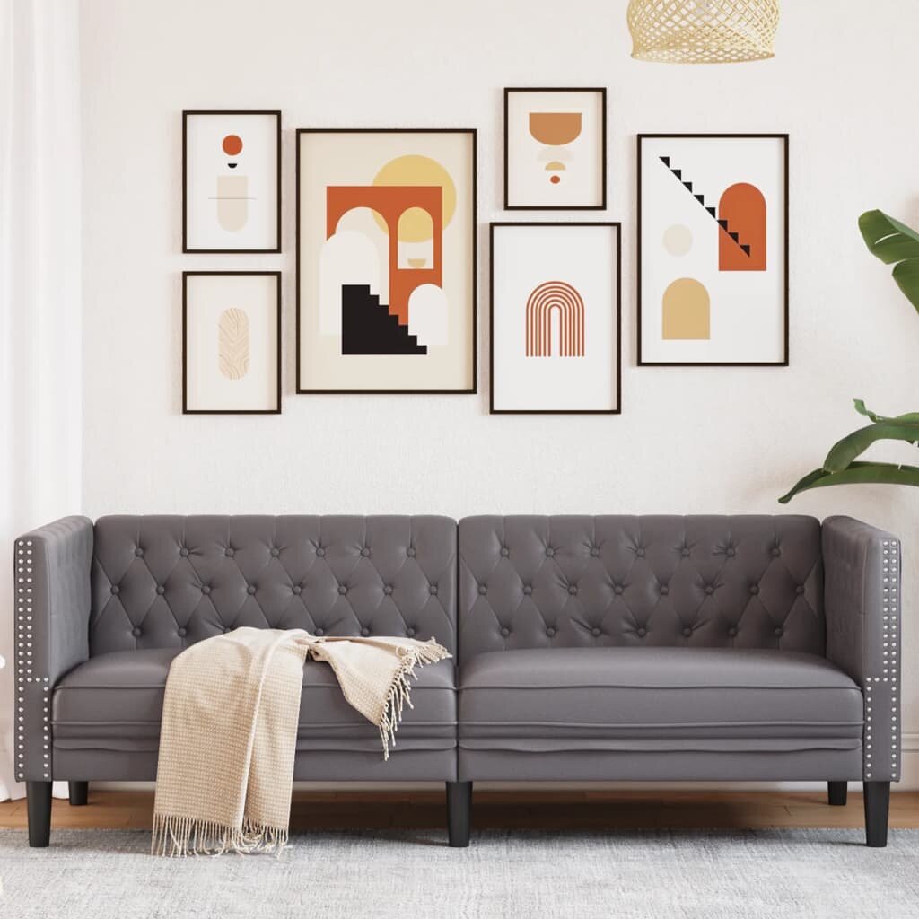 vidaXL Диван Chesterfield с 3 седящи места сив kunstnahast
