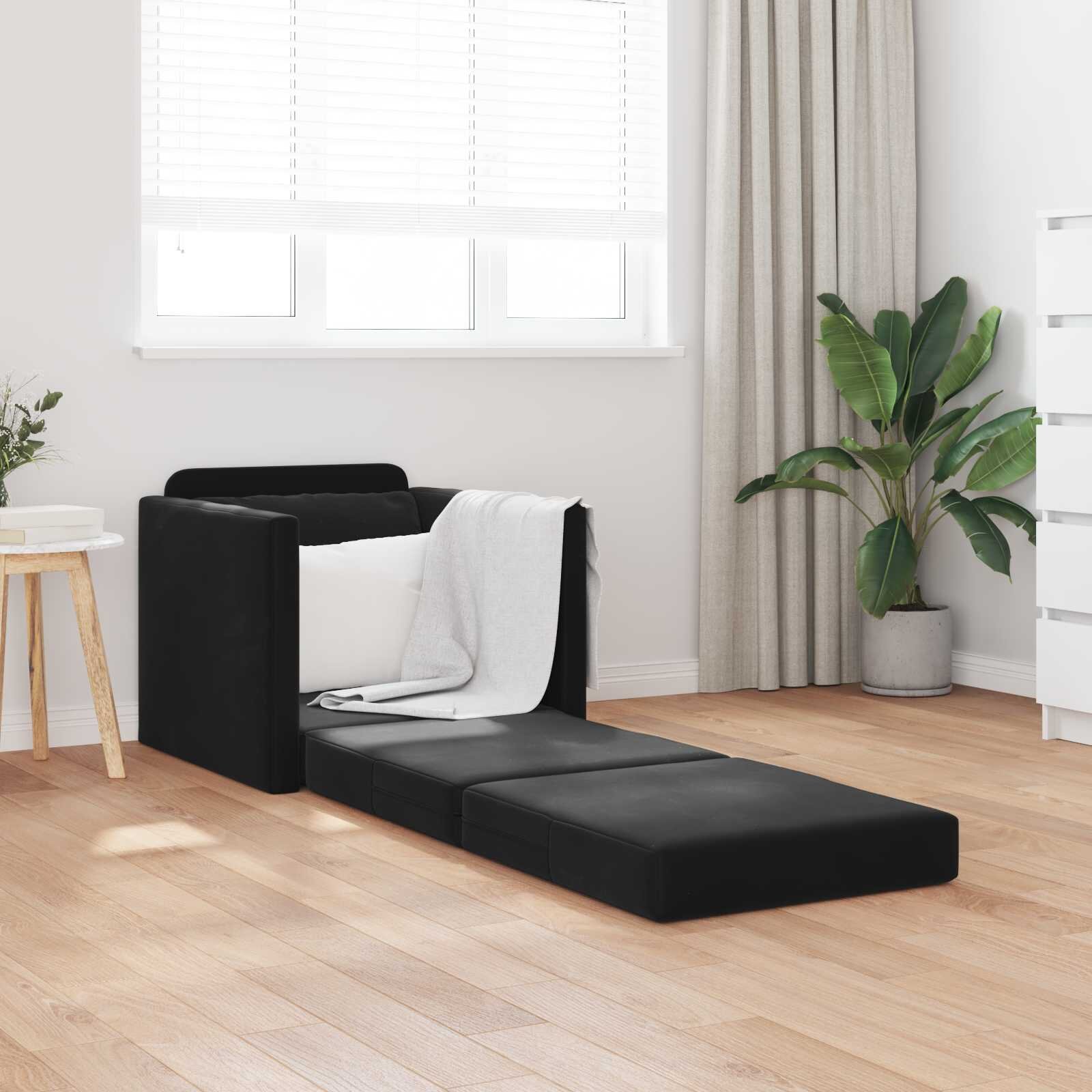 vidaXL Диван легло Черно 74 x 77 x 81 см Кадифе