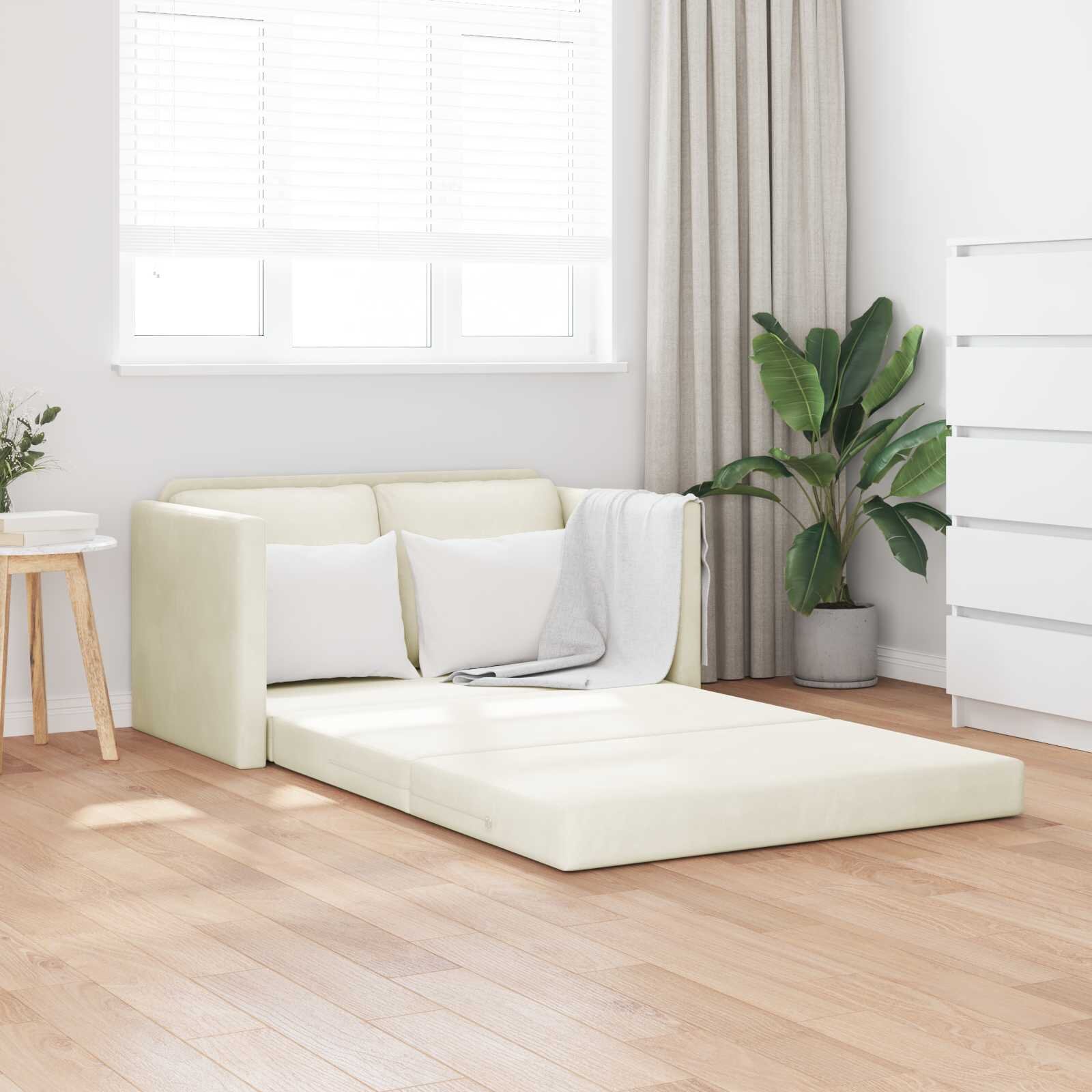 vidaXL Диван легло Крем 204 x 122 x 60 см Кадифе