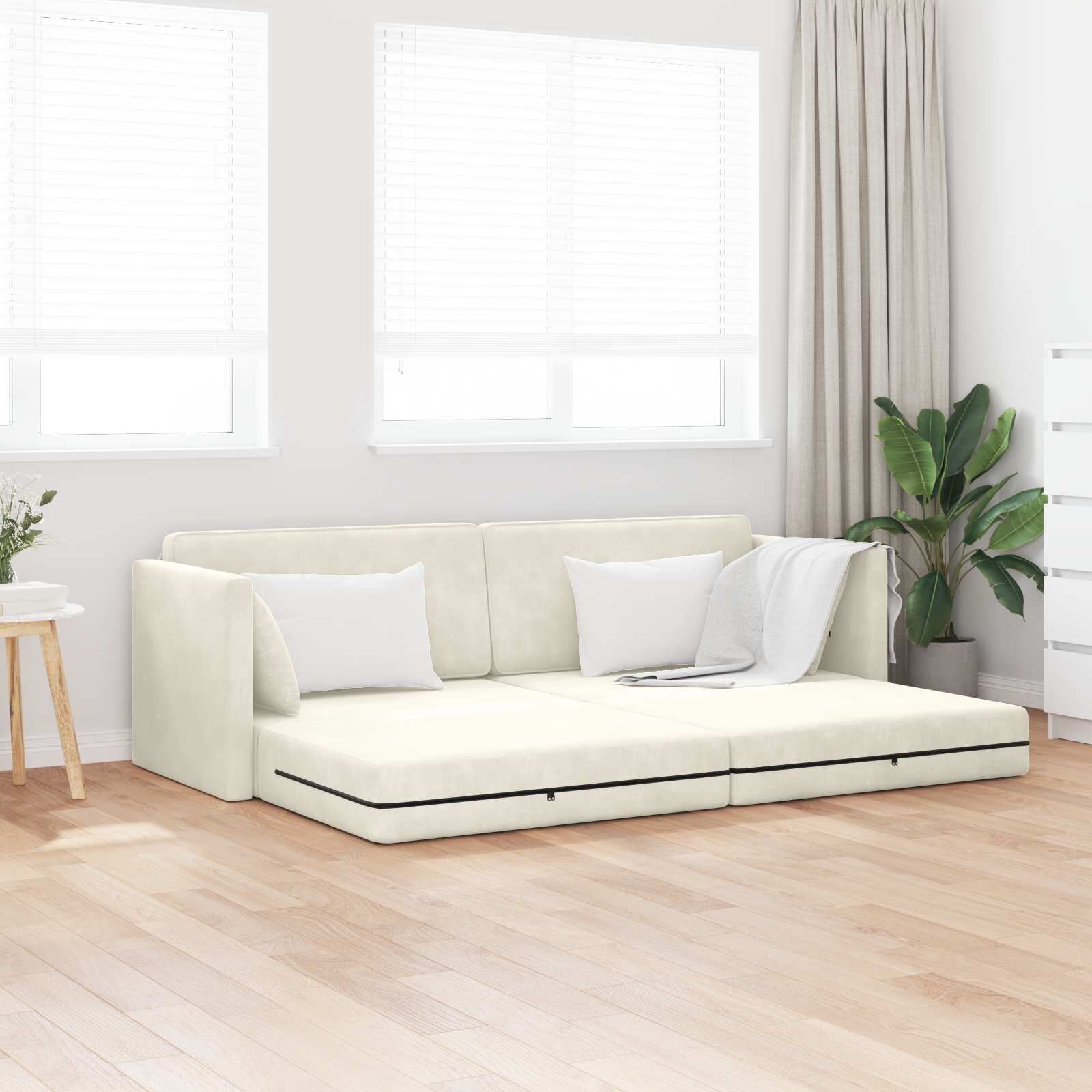 vidaXL Диван-легло за под Крем 213 x 70 x 77 см Кадифе