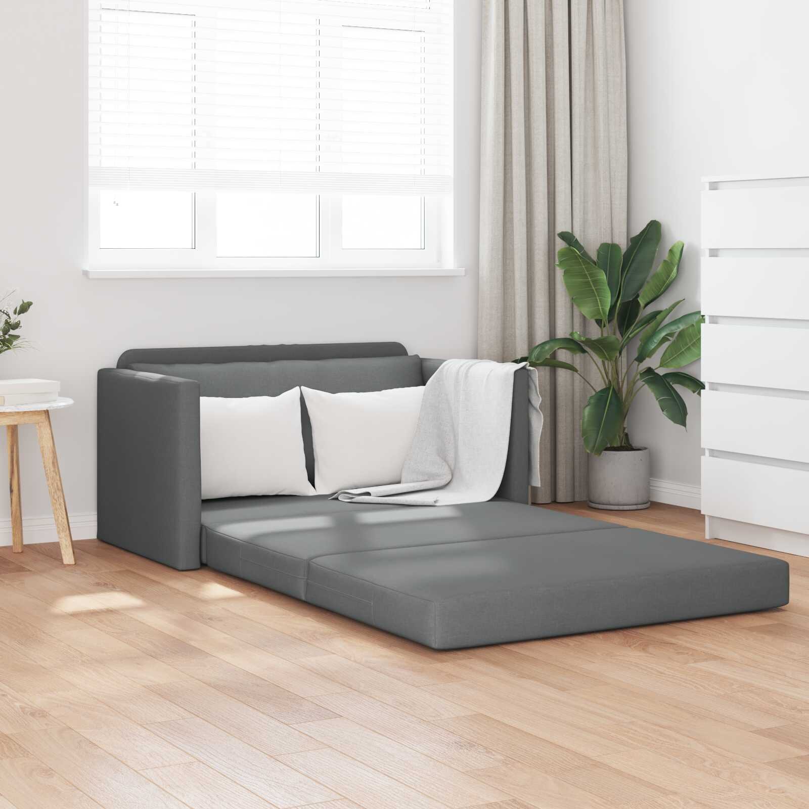 vidaXL Диван с две места който се сгъва Тъмен сив 124 x 71 x 78 см