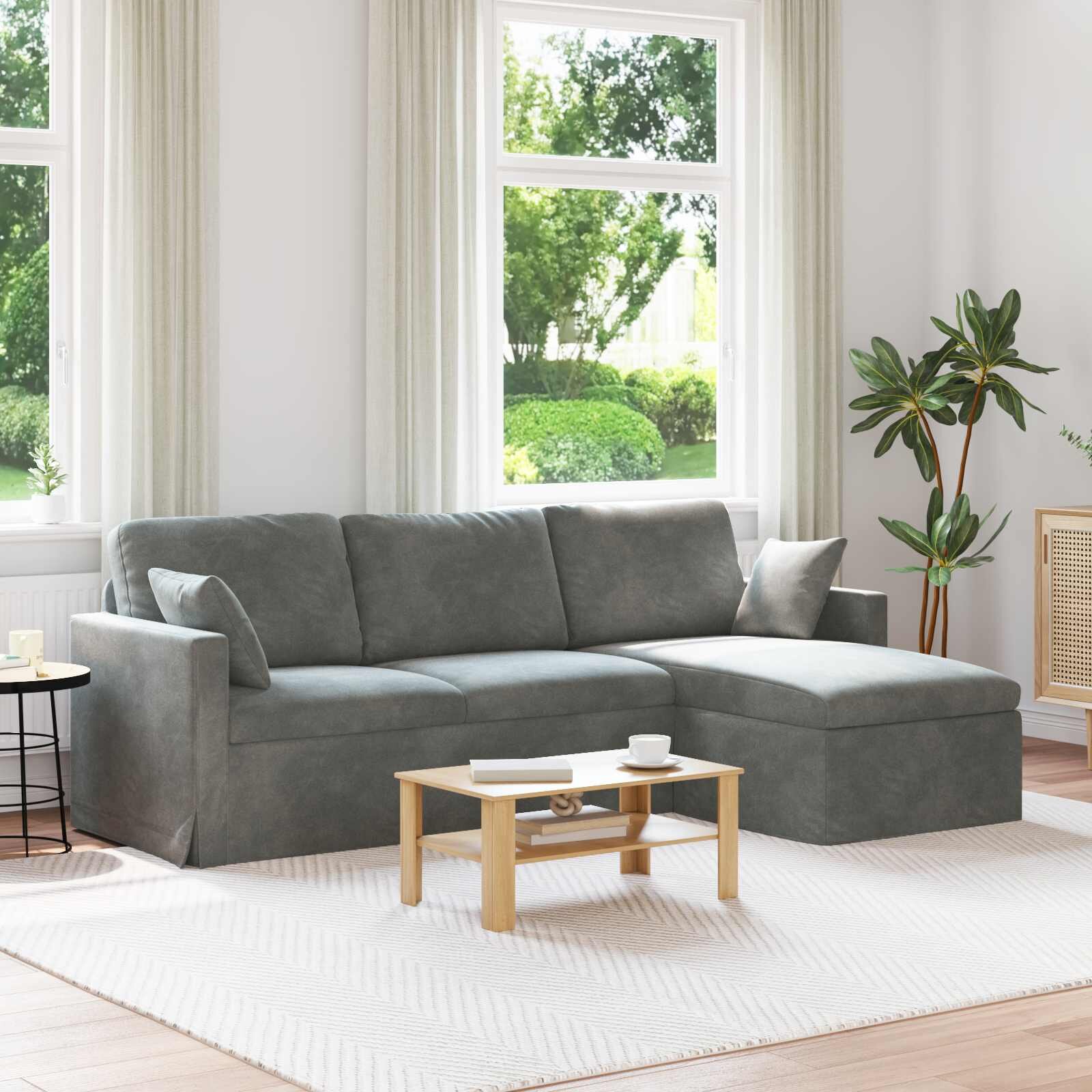 vidaXL Диван Тъмен сив 228 x 134 x 80 см Кадифе
