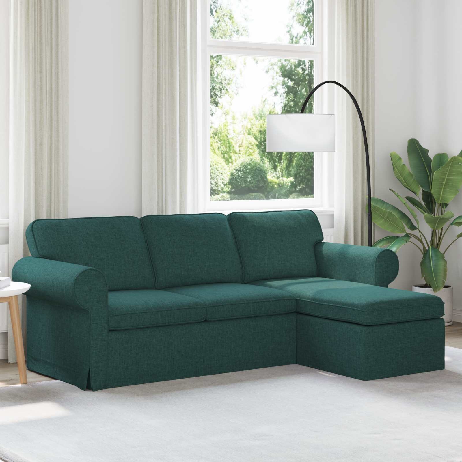 vidaXL Диван Тъмен зелен 215 x 138 x 80 см текстил