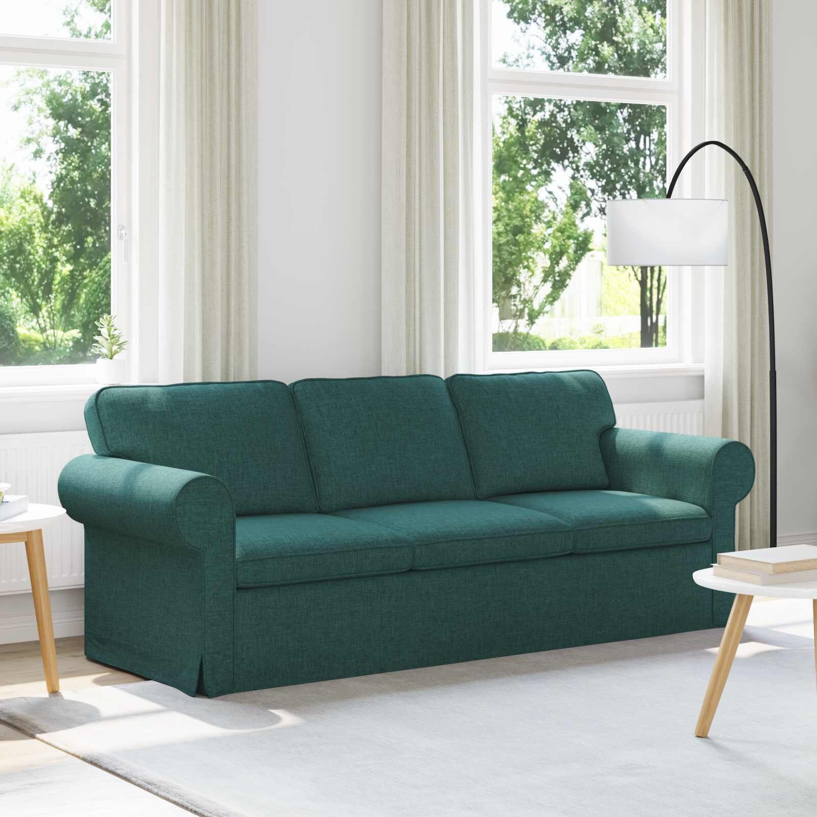 vidaXL Диван Тъмен зелен 215 x 82 x 80 см текстил