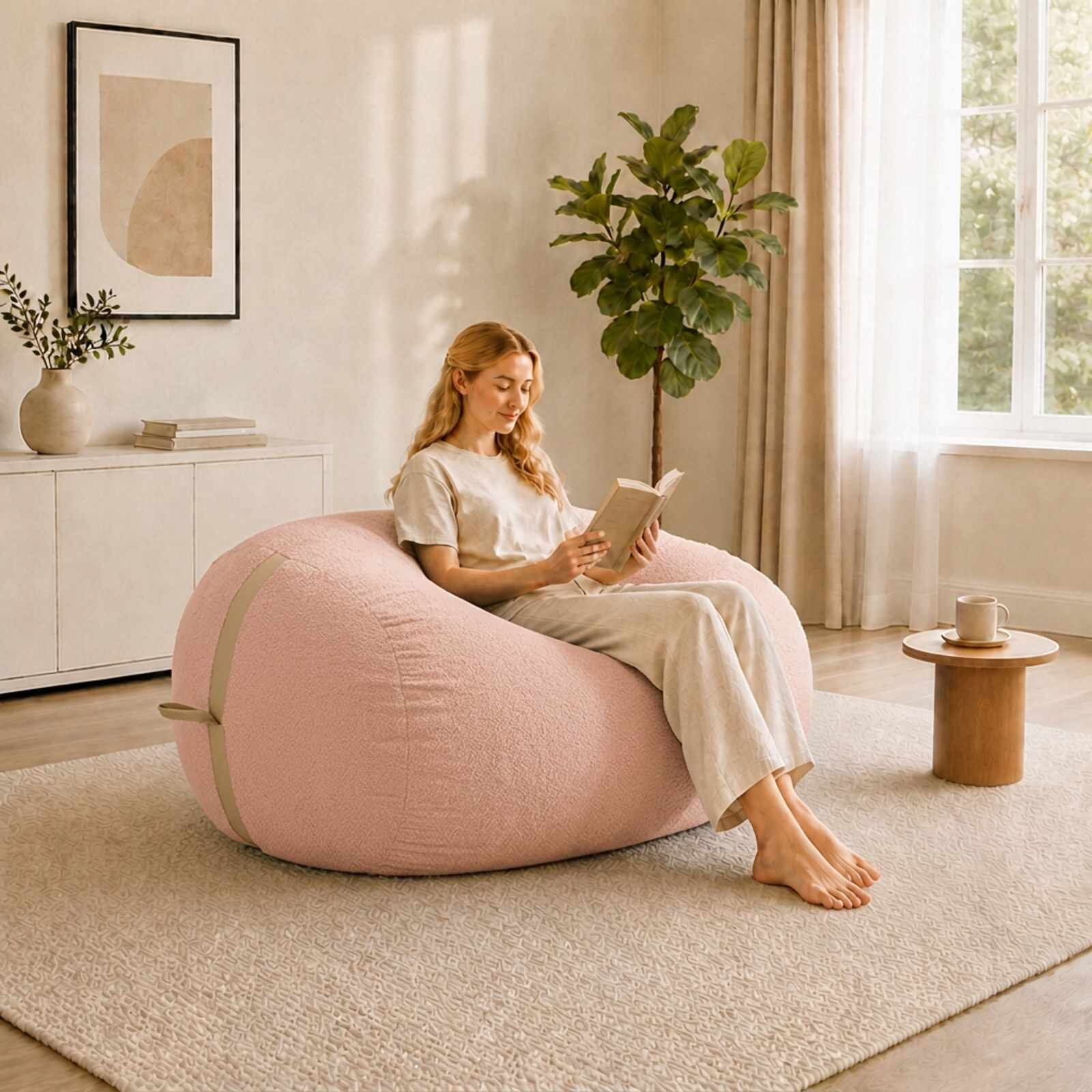 vidaXL Диван тип боб Розово 158 x 124 x 89 см Шерпа