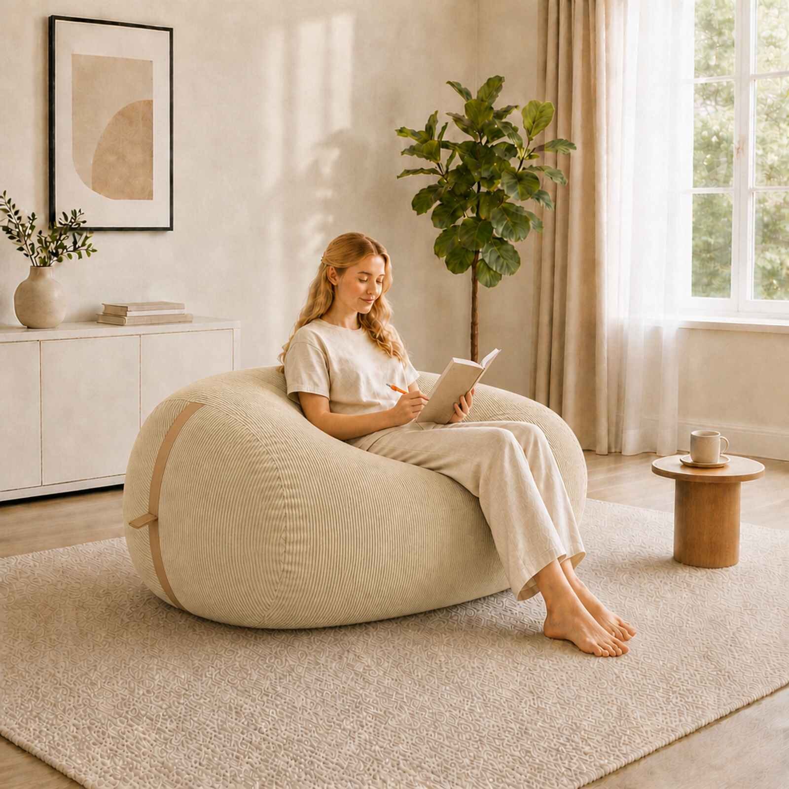 vidaXL Диван тип боб Сивозелен 158 x 124 x 89 см кордурой