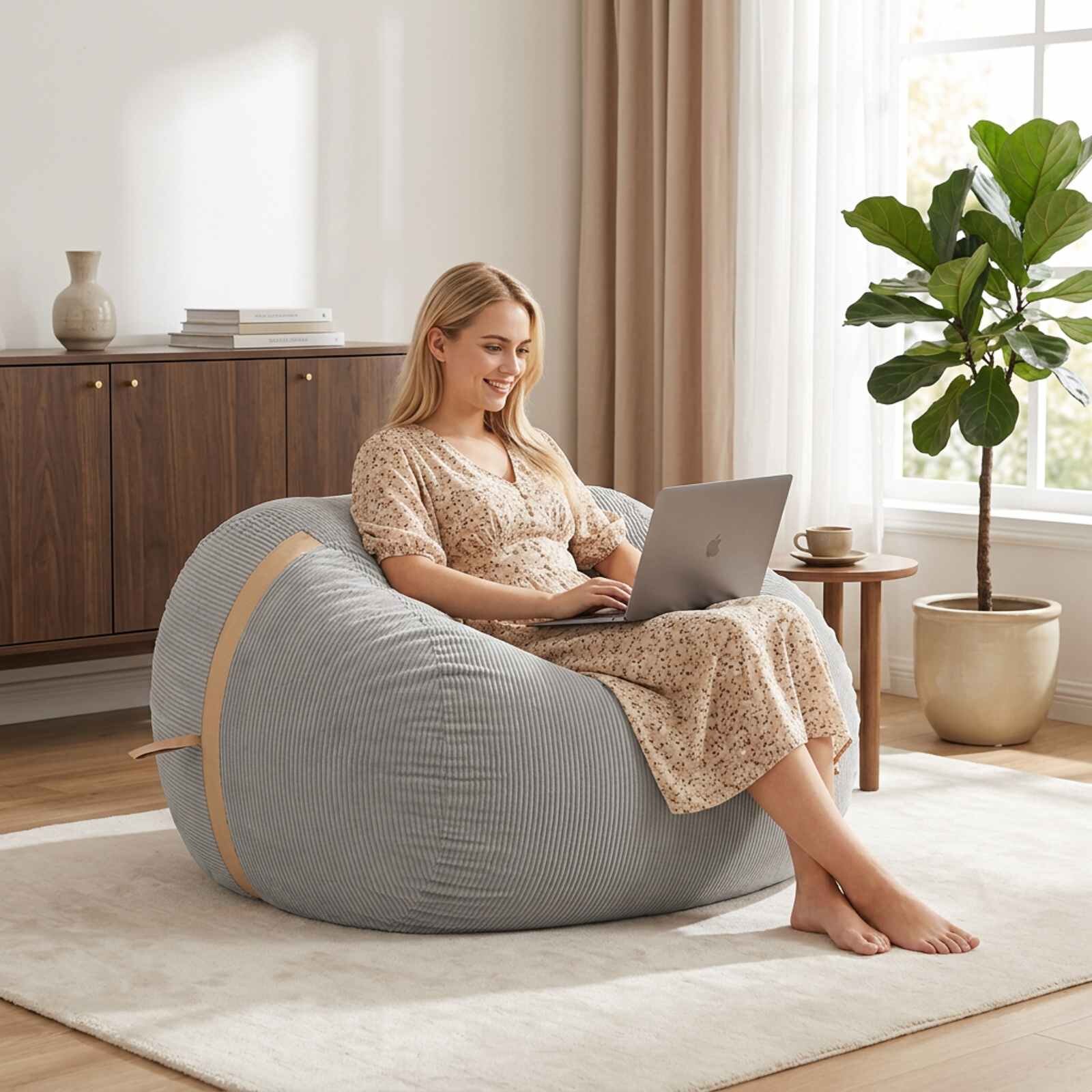 vidaXL Диван тип боб Светлосиво 158 x 124 x 89 см кордурой