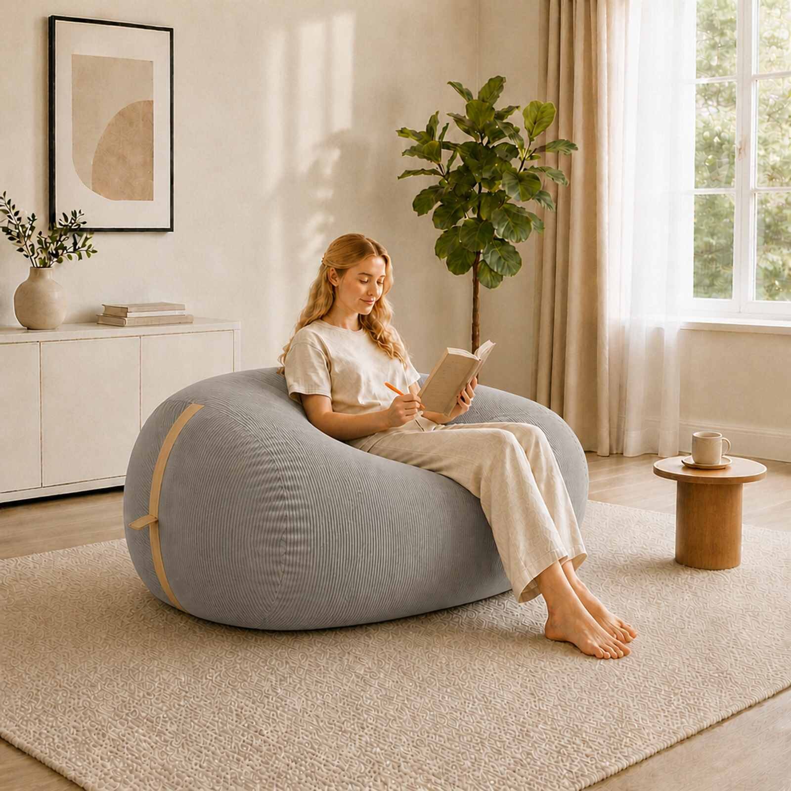 vidaXL Диван тип боб Светлосиво 158 x 124 x 89 см кордурой