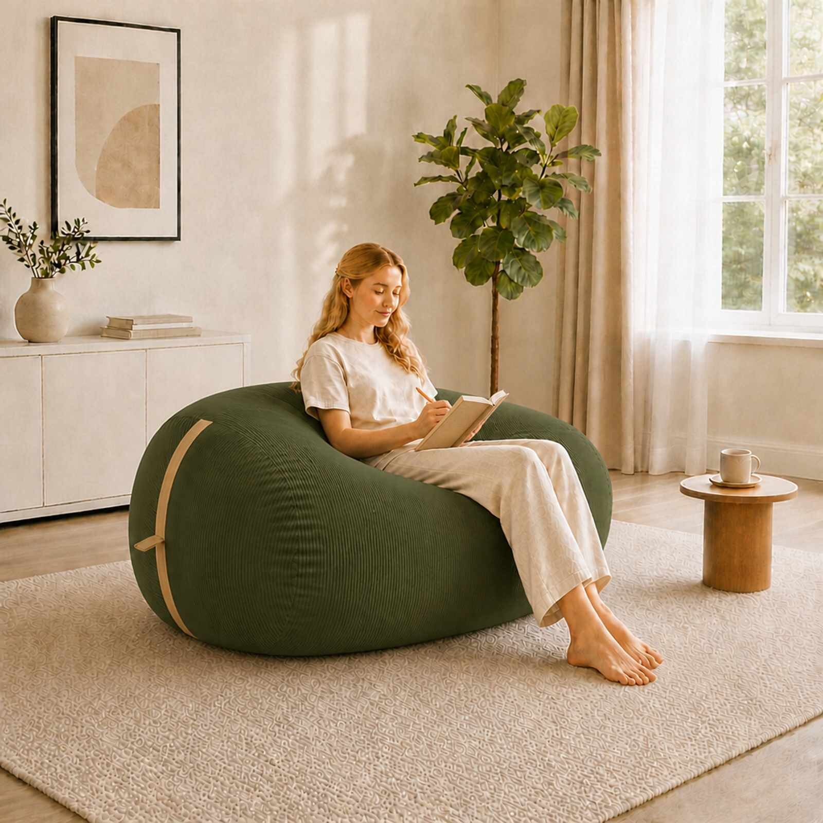 vidaXL Диван тип боб Зелено 158 x 124 x 89 см кордурой