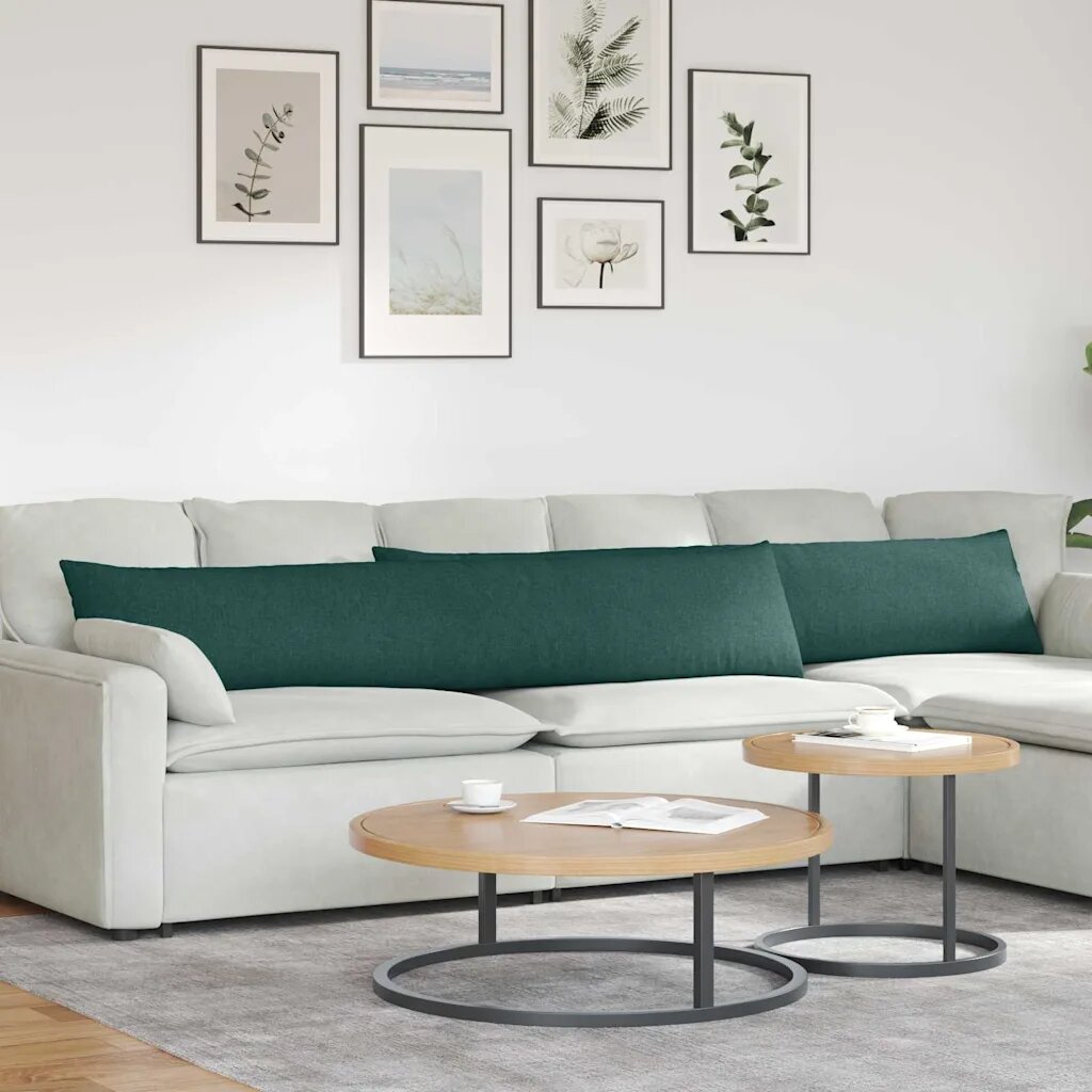 vidaXL Диван възглавници 2 бр. текстил Тъмен зелен 200 x 40 см